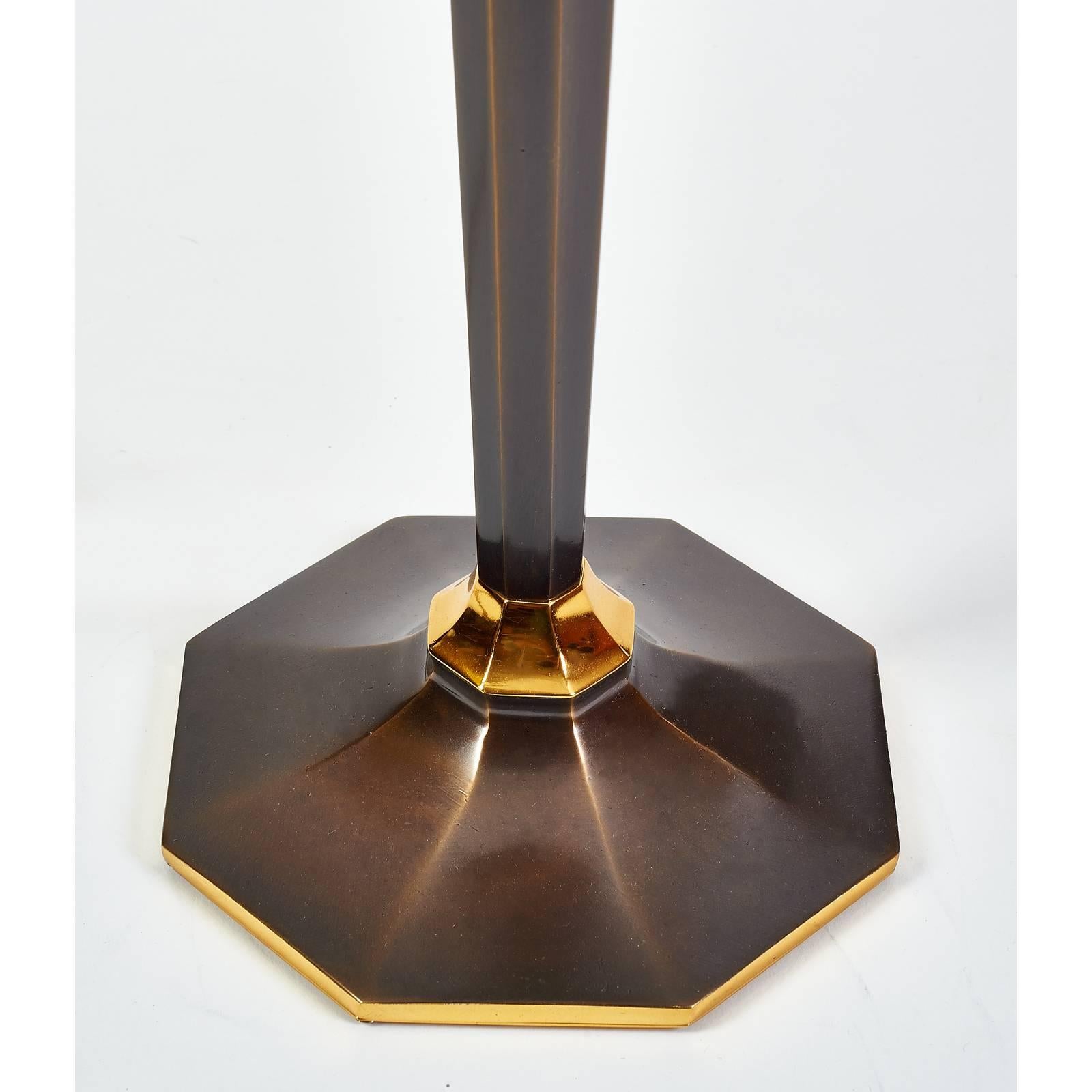 Mid-Century Modern Genet Michon Bronze Table Lamp with Tapered Octagonal Shaft, France, 1950s