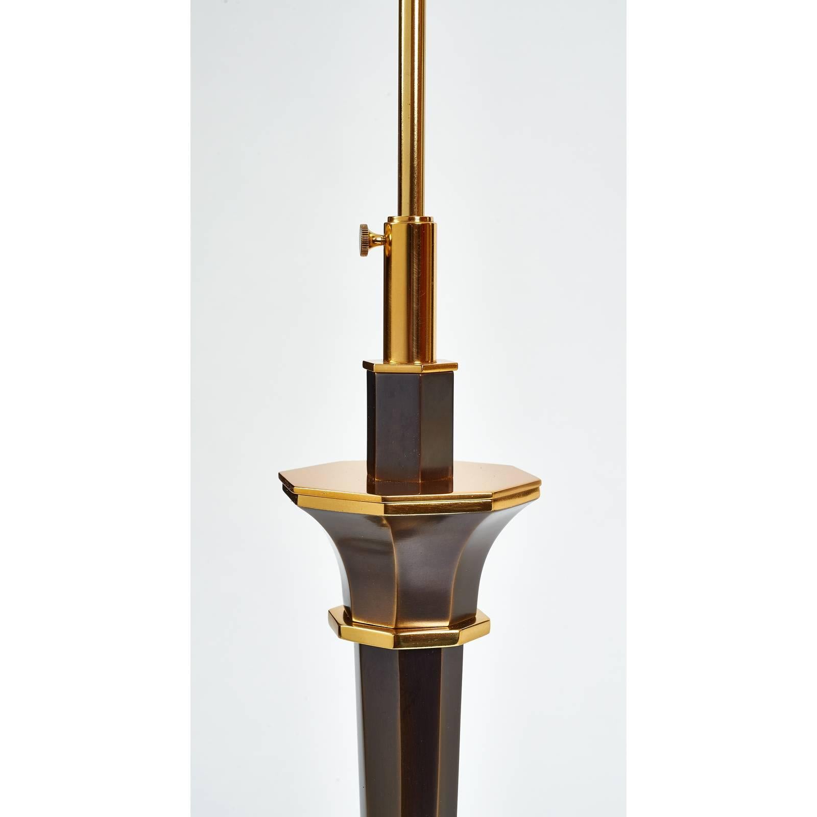 French Genet Michon Bronze Table Lamp with Tapered Octagonal Shaft, France, 1950s