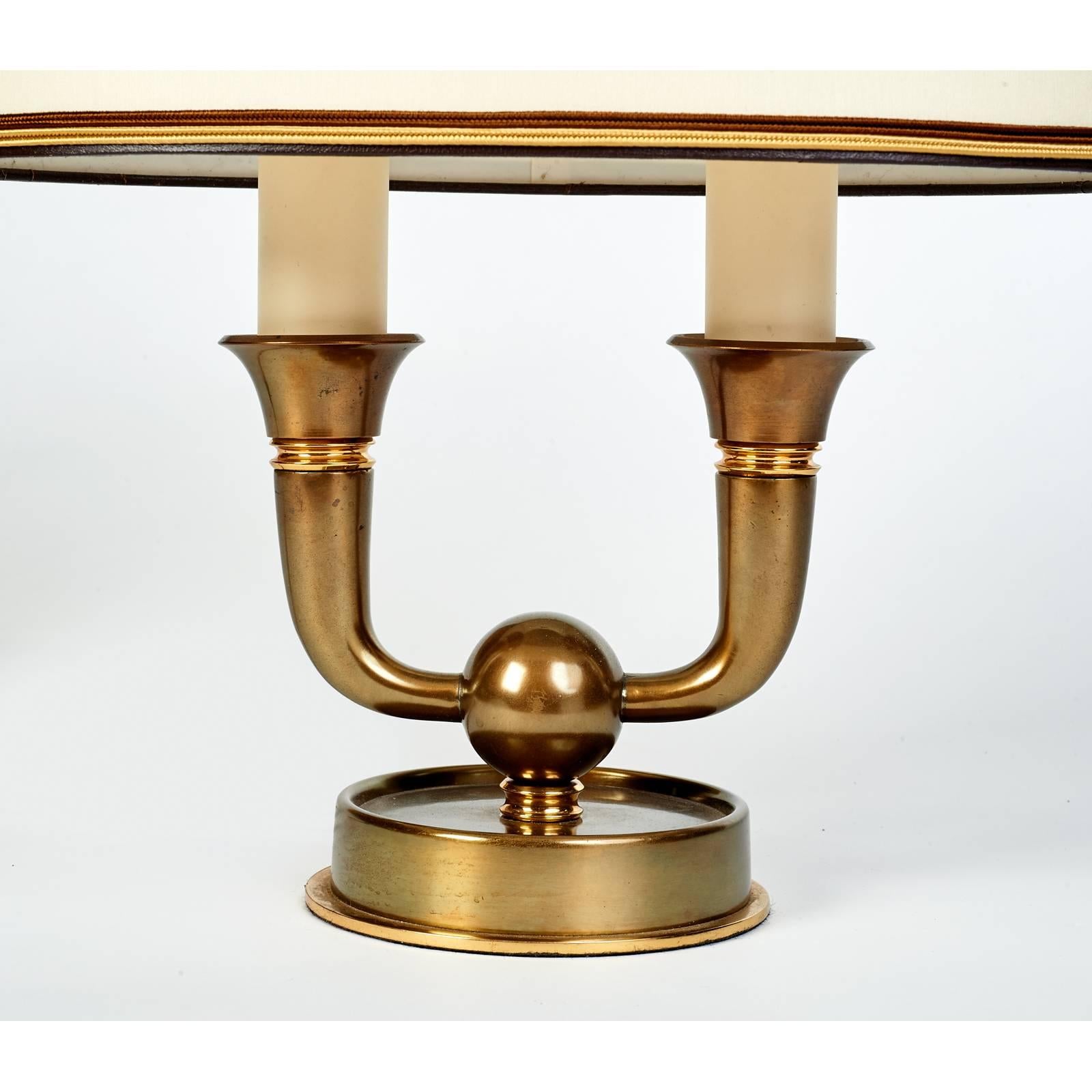 French Elegant Genet Michon Bronze Table Lamp, France 1940s