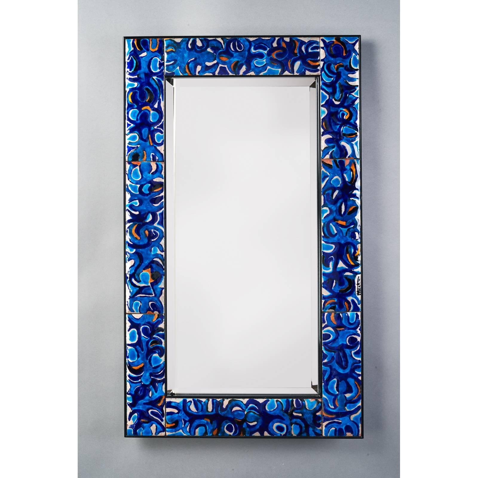 Bruno Martinazzi ( b.1923)
Rare mirror by renowned Italian jewelry designer Bruno Martinazzi
Vitreous Enamel on copper with black lacquered frame
Signed, Italy, circa 1970
Dimensions: 42 H x 24 W x 2 D.