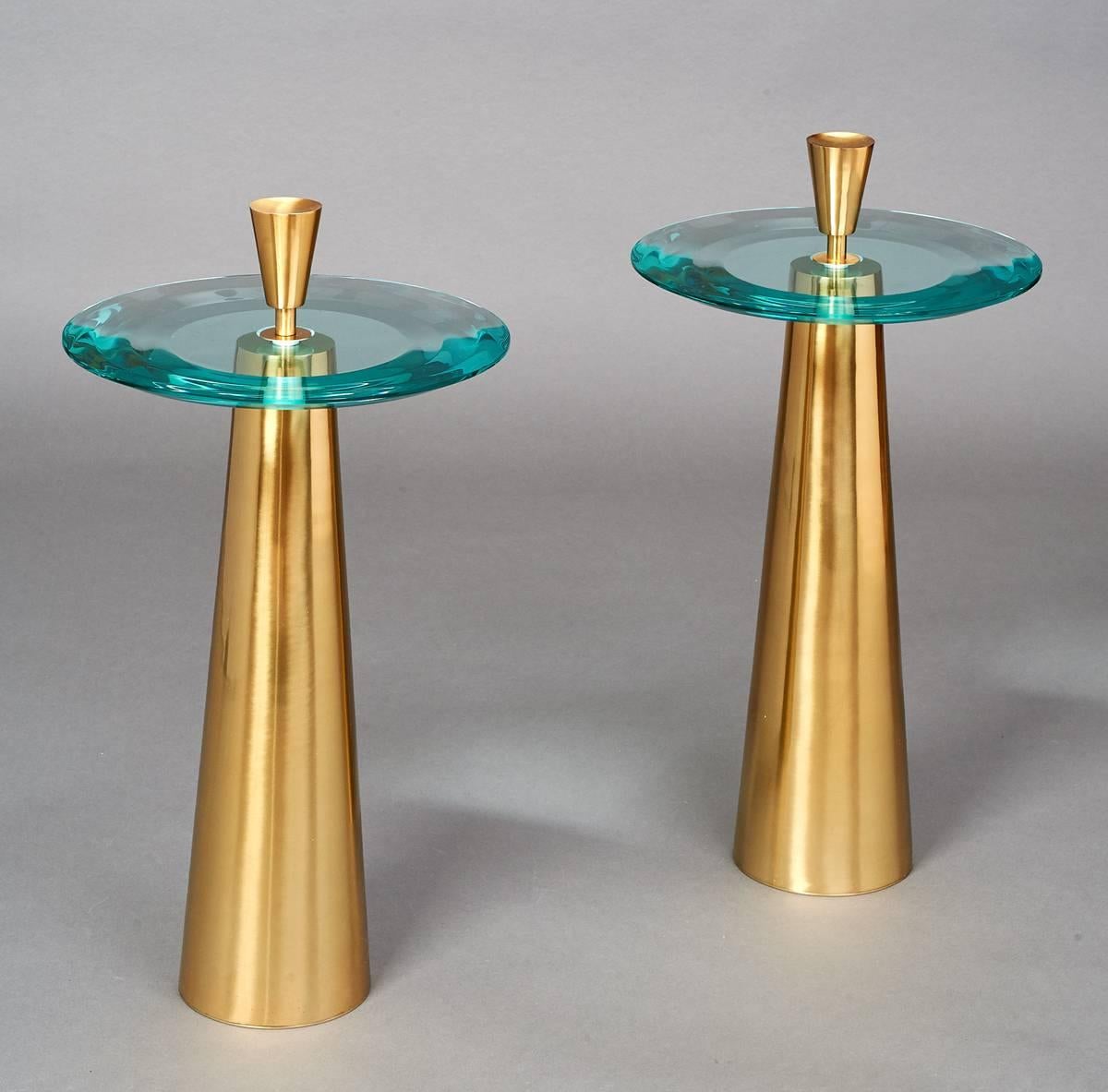 Limited Edition Side Tables by Roberto Rida with Triple Beveled Glass Top In Excellent Condition For Sale In New York, NY