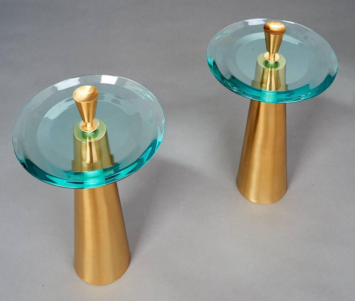 Italian Limited Edition Side Tables by Roberto Rida with Triple Beveled Glass Top For Sale