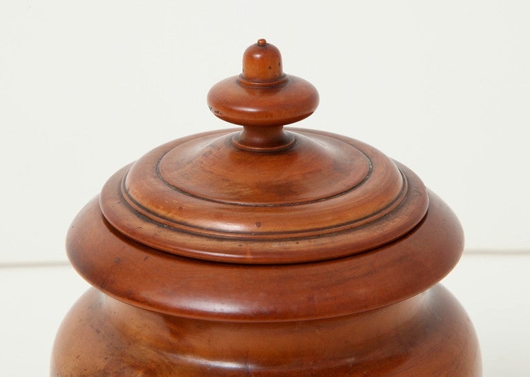 Regency Early 19th Century English Turned Boxwood Lidded Urn