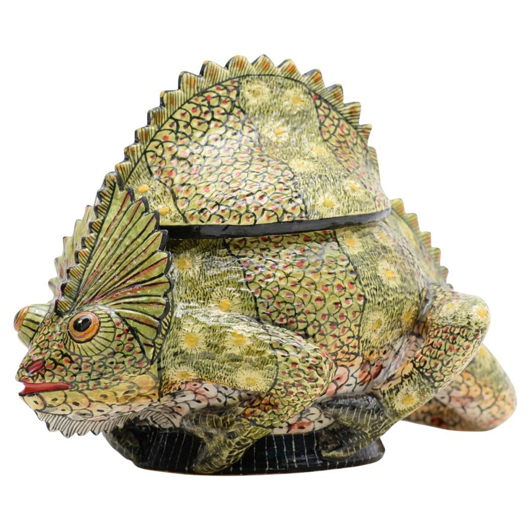 Hand-made Ceramic Chameleon Jewelry Box, made in South Africa For Sale