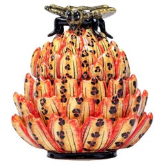 Portagioie in ceramica con protea e farfalla  , realizzato a mano in Sudafrica