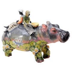Hippo and Water Lilies rider sculpture, Hand made in South Africa