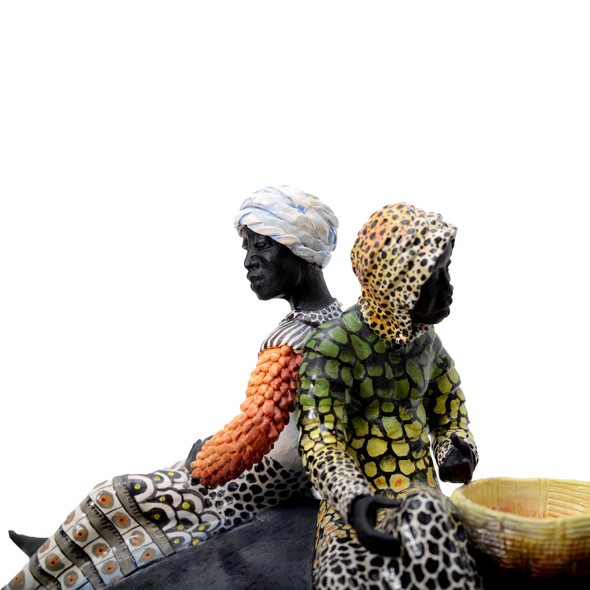 Scultura a cavaliere con ippopotamo e ninfee, realizzata a mano in Sudafrica in vendita 4