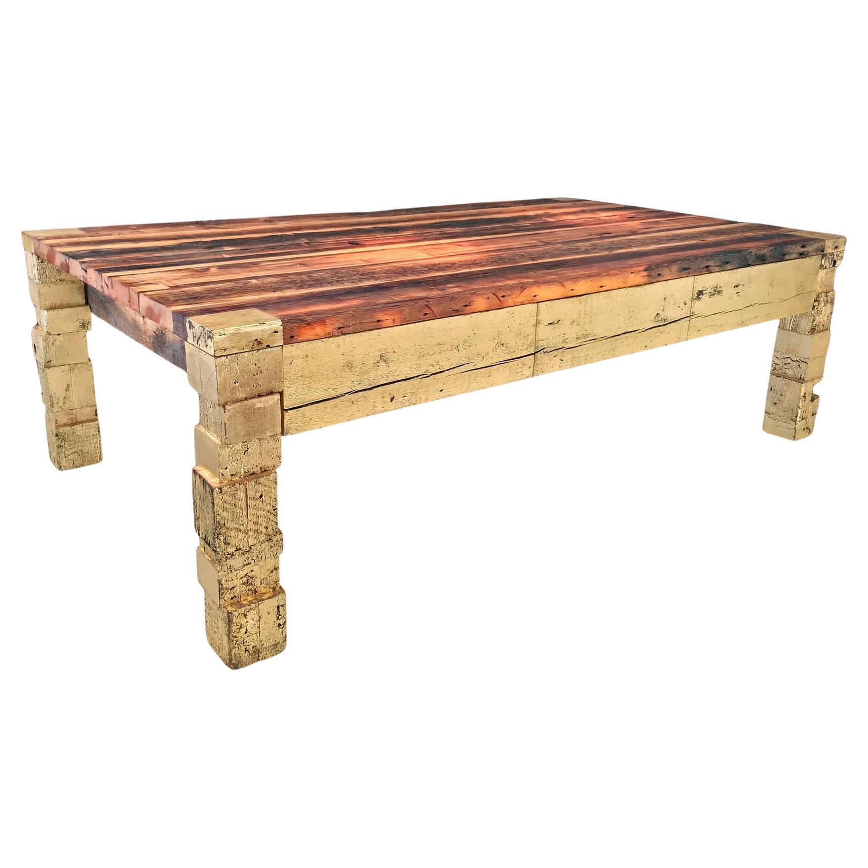 Mesa de Comedor de Bloque Dorado de Madera Recuperada, Diseño y Fabricación Artesanal de Rafael Calvo