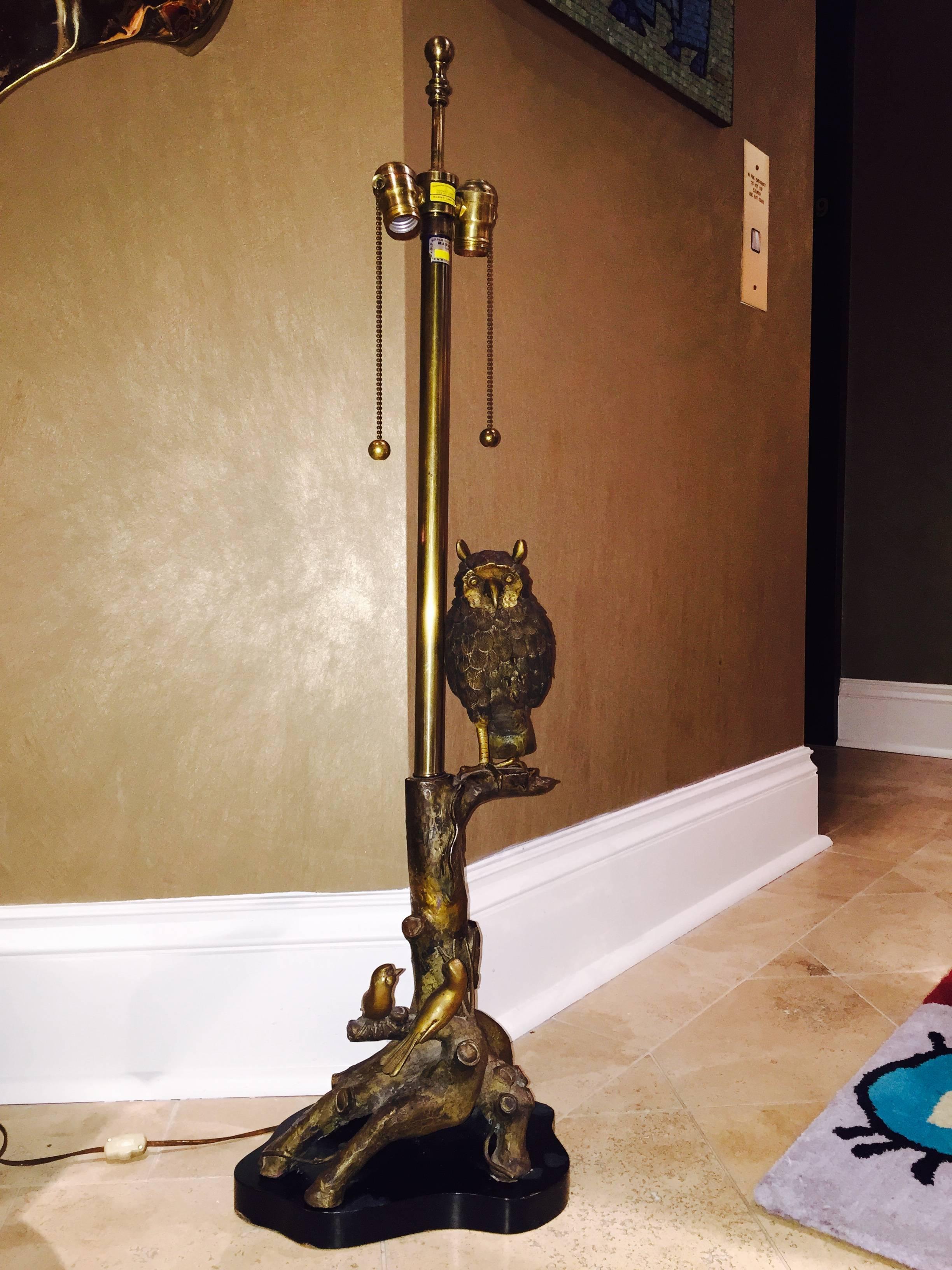 Unknown Large-Scale Marbro Brass Sculptural Owl Lamp