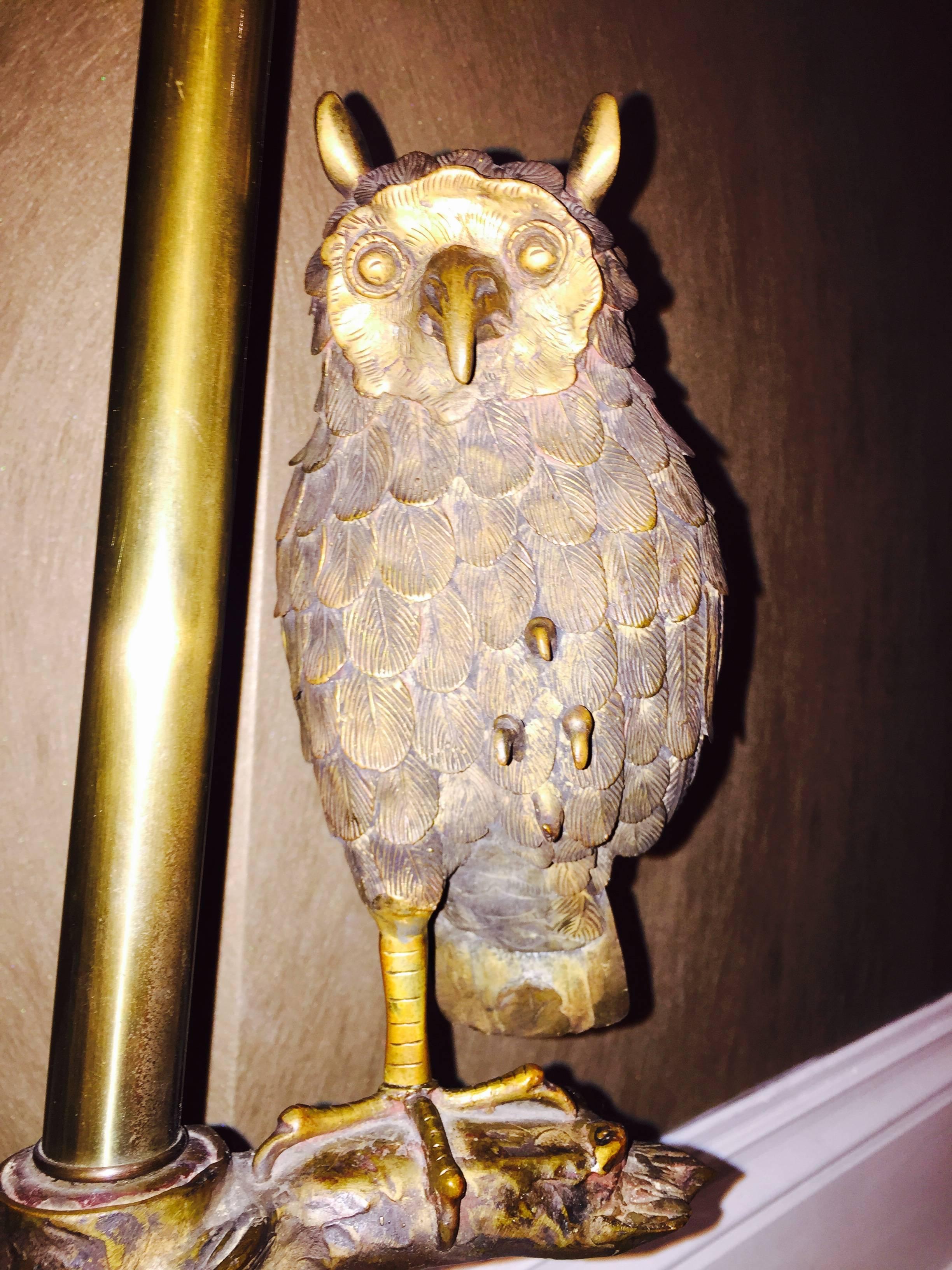 Large-Scale Marbro Brass Sculptural Owl Lamp In Excellent Condition In Atlanta, GA