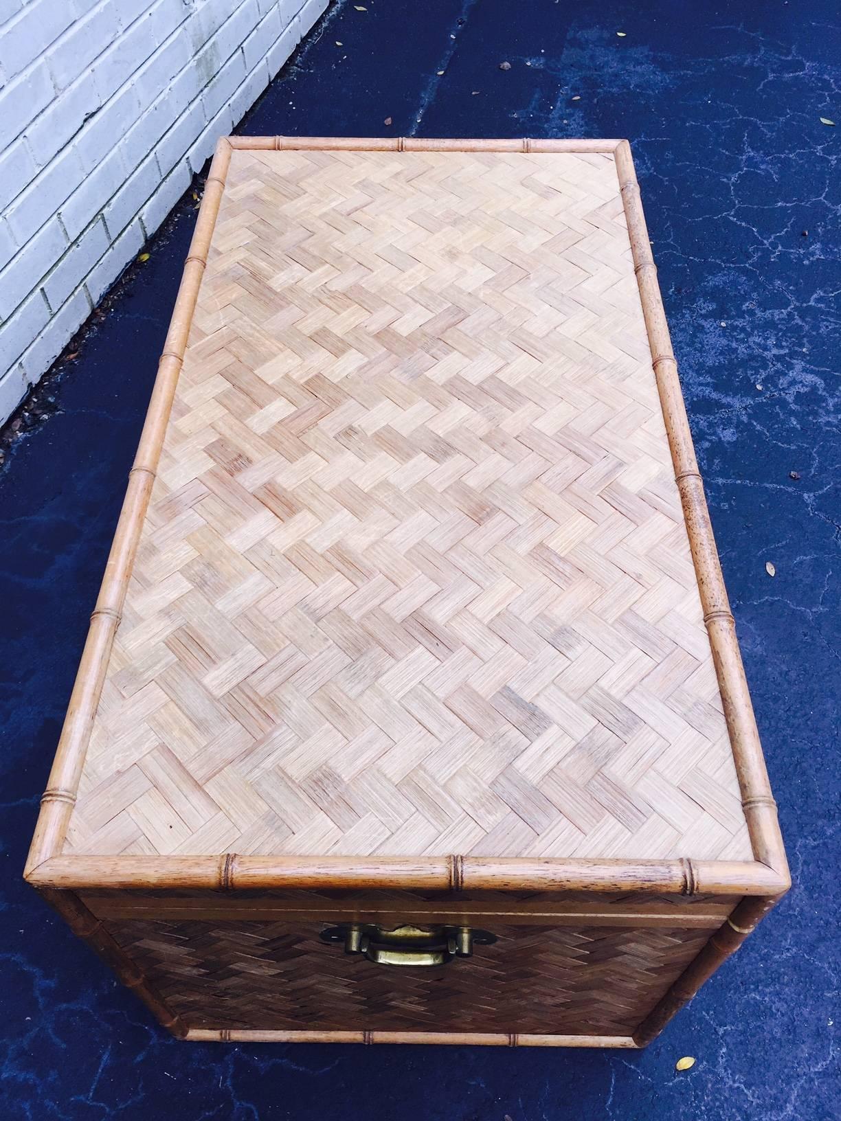 Large Bamboo and Woven Cane Brass Trunk Table 2