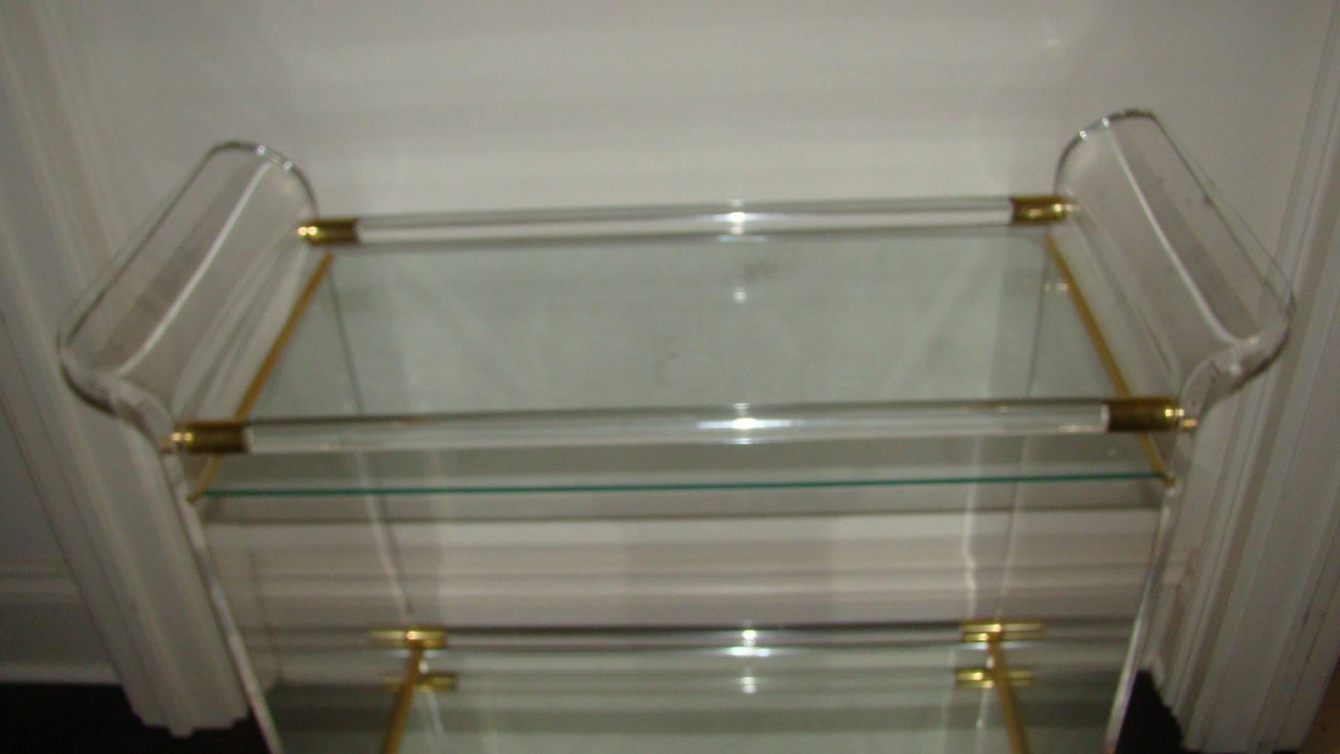 Unknown Lucite and Brass Sculptural Mid-Century Bar Cart