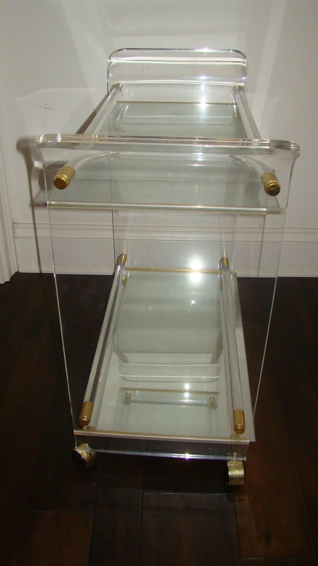 Lucite and Brass Sculptural Mid-Century Bar Cart In Excellent Condition In Atlanta, GA