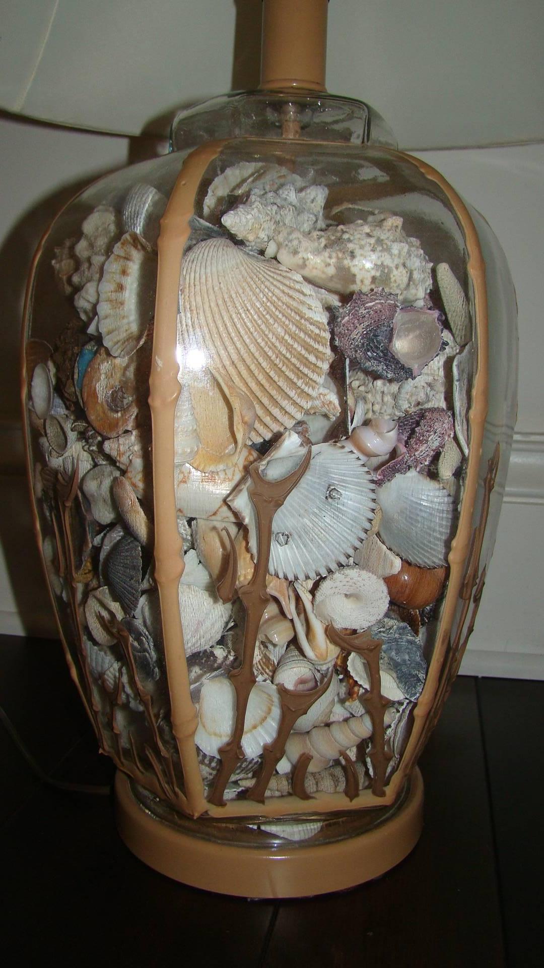 Late 20th Century Pair of Sea Shell Filled Glass Table Lamps
