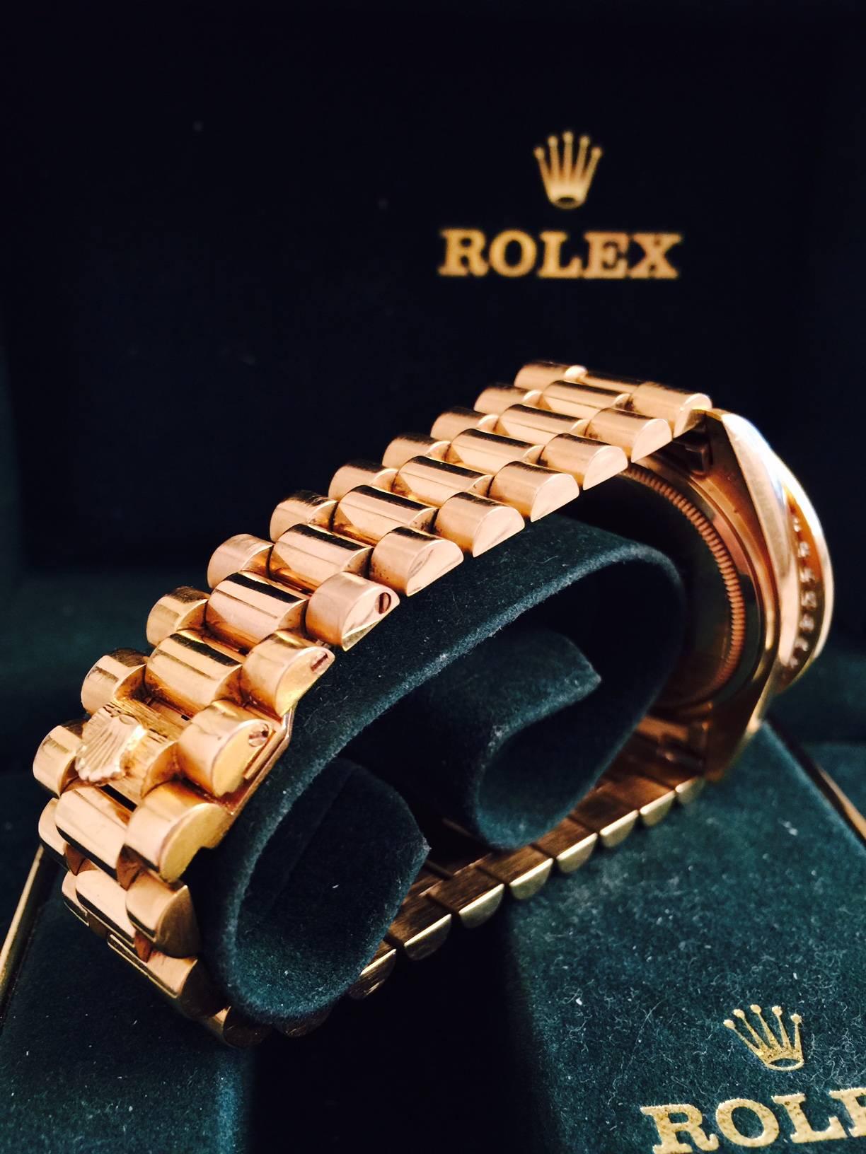 Rolex President Yellow Gold Diamond Bezel Day-Date Wristwatch Ref 18038 In Excellent Condition In Atlanta, GA