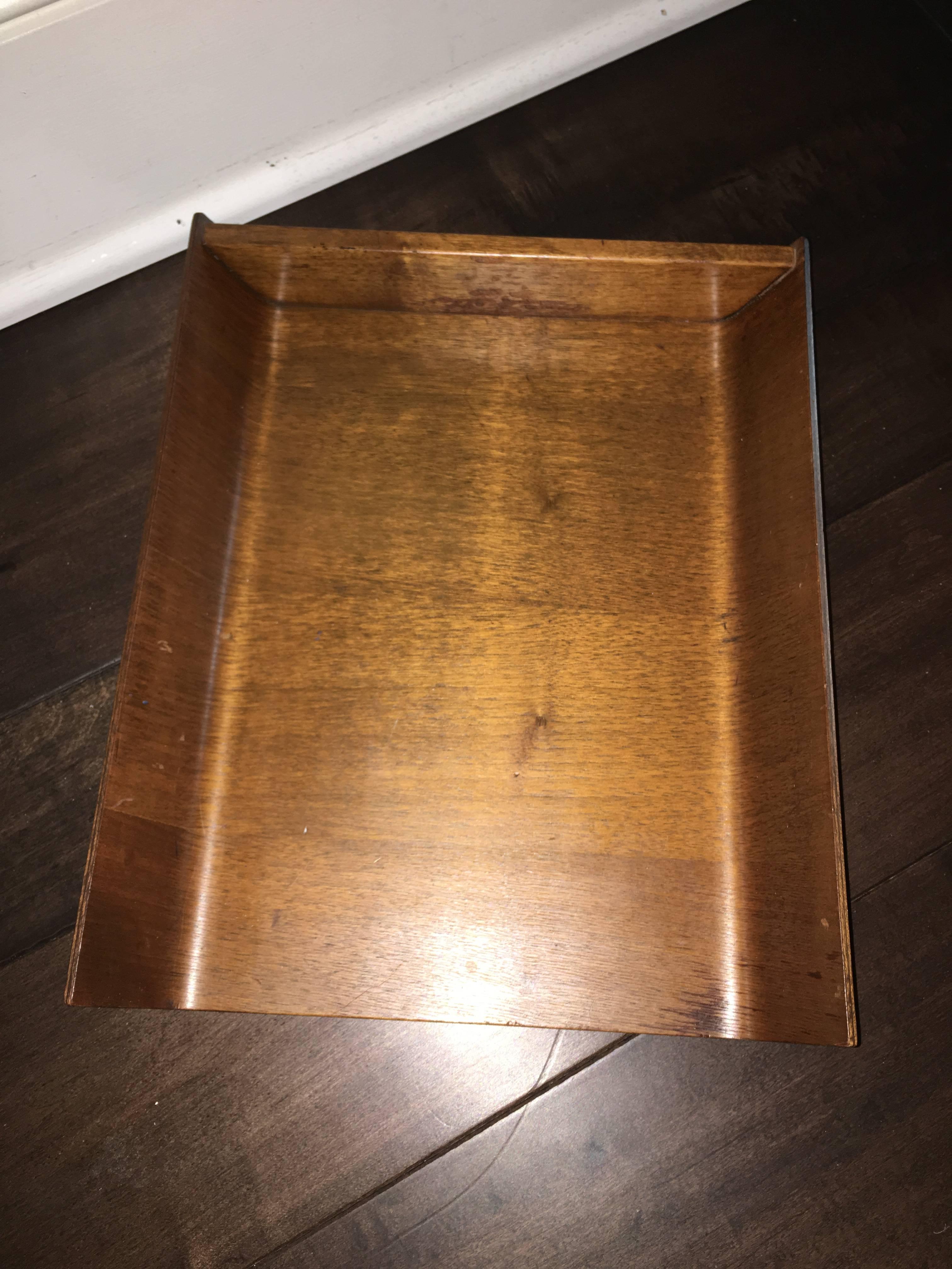 Knoll Associates early wood desk or letter tray. Comprised of sculptural solid wood. Signed Knoll Associates.