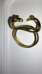 Art Deco 18-Karat Gold Double Headed Ruby Eyes Snake Ring