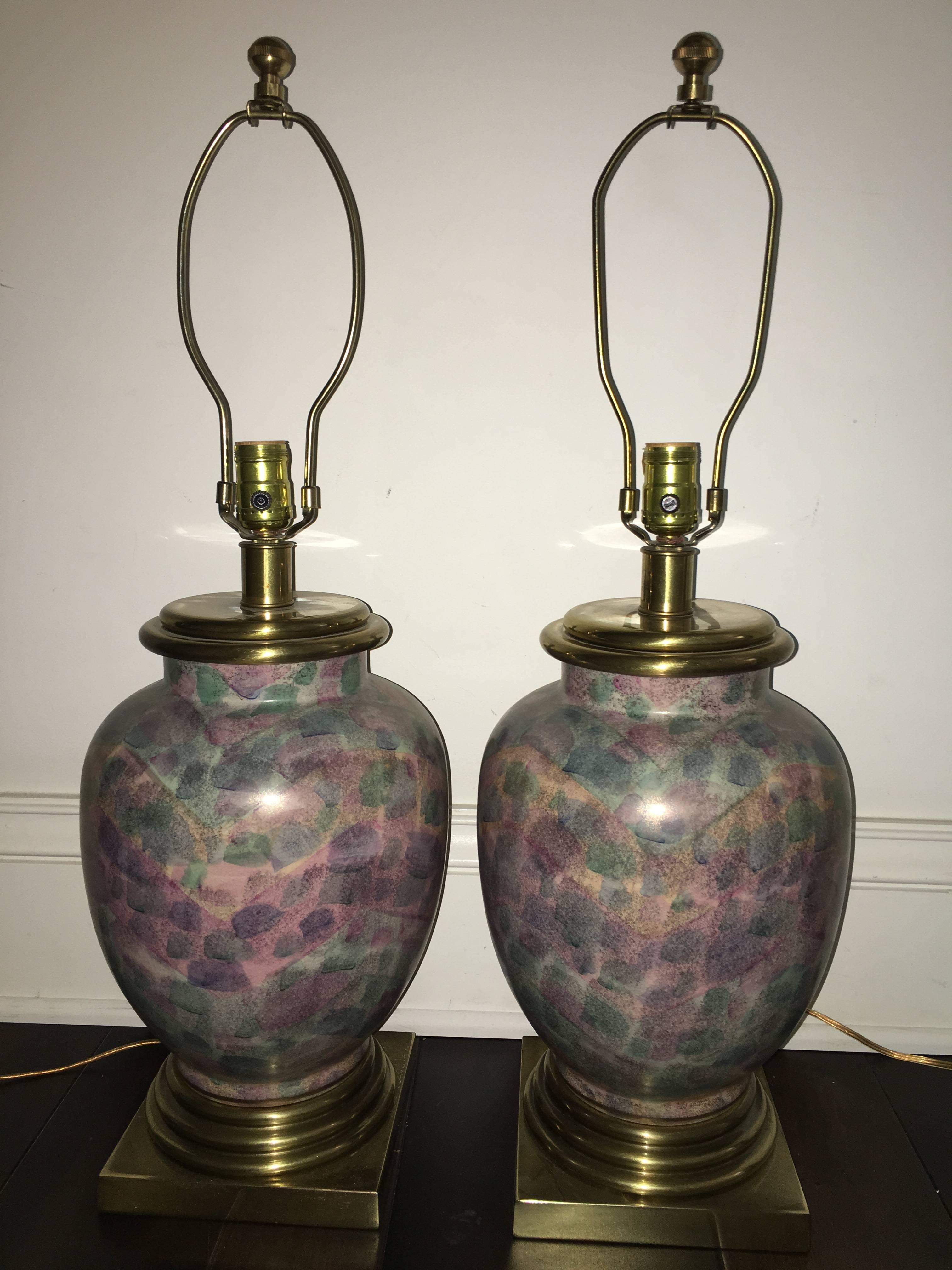 Mid-Century Modern Pair of Frederick Cooper Multi-Colored Table Lamp For Sale