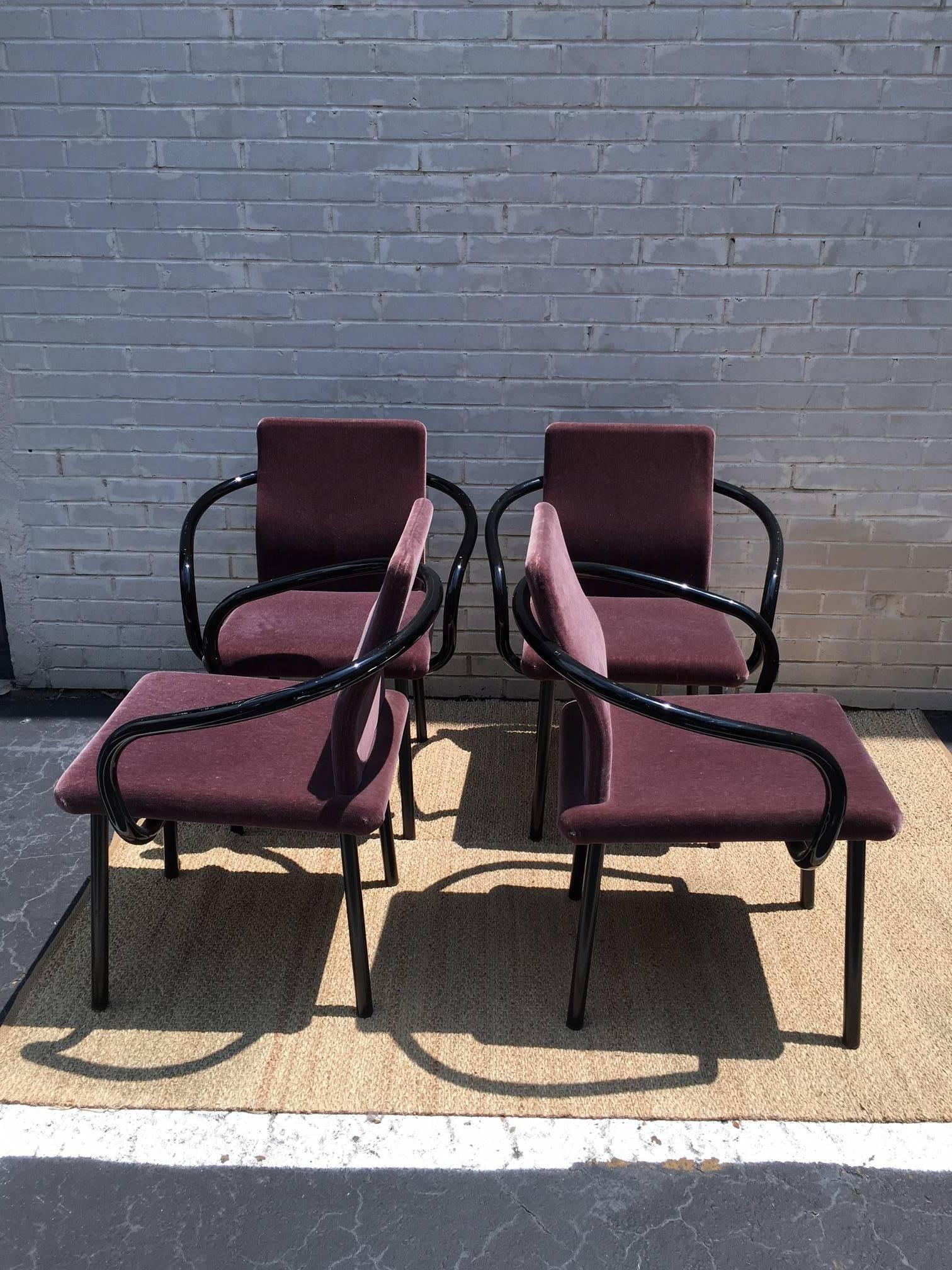 American Knoll Ettore Sottsass Set of Eight Mandarin Chairs in Mohair