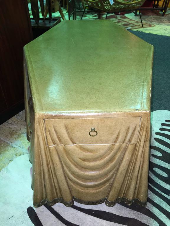 Marge Carson Leather Draped MidCentury Coffee Table at 1stDibs