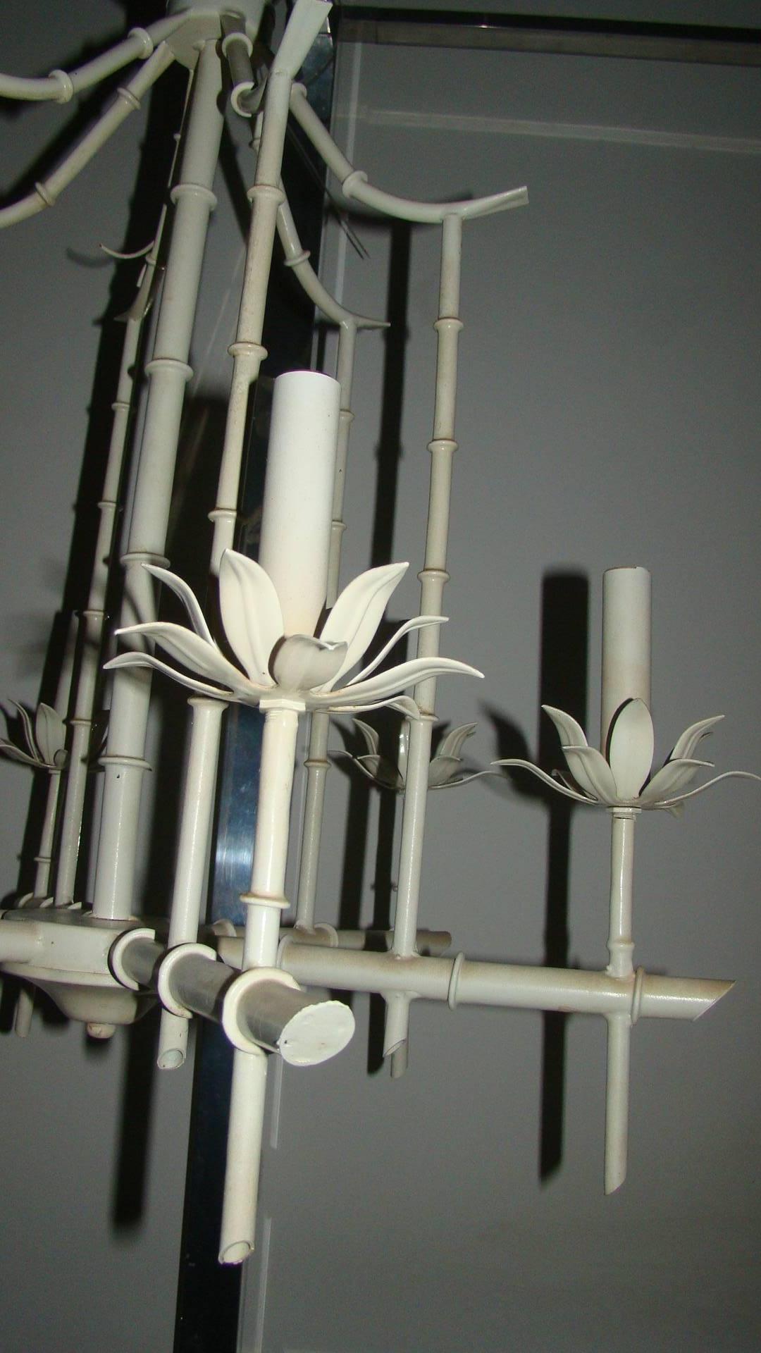 Hollywood Regency Italian Sculptural Faux Bamboo Pagoda Chandelier