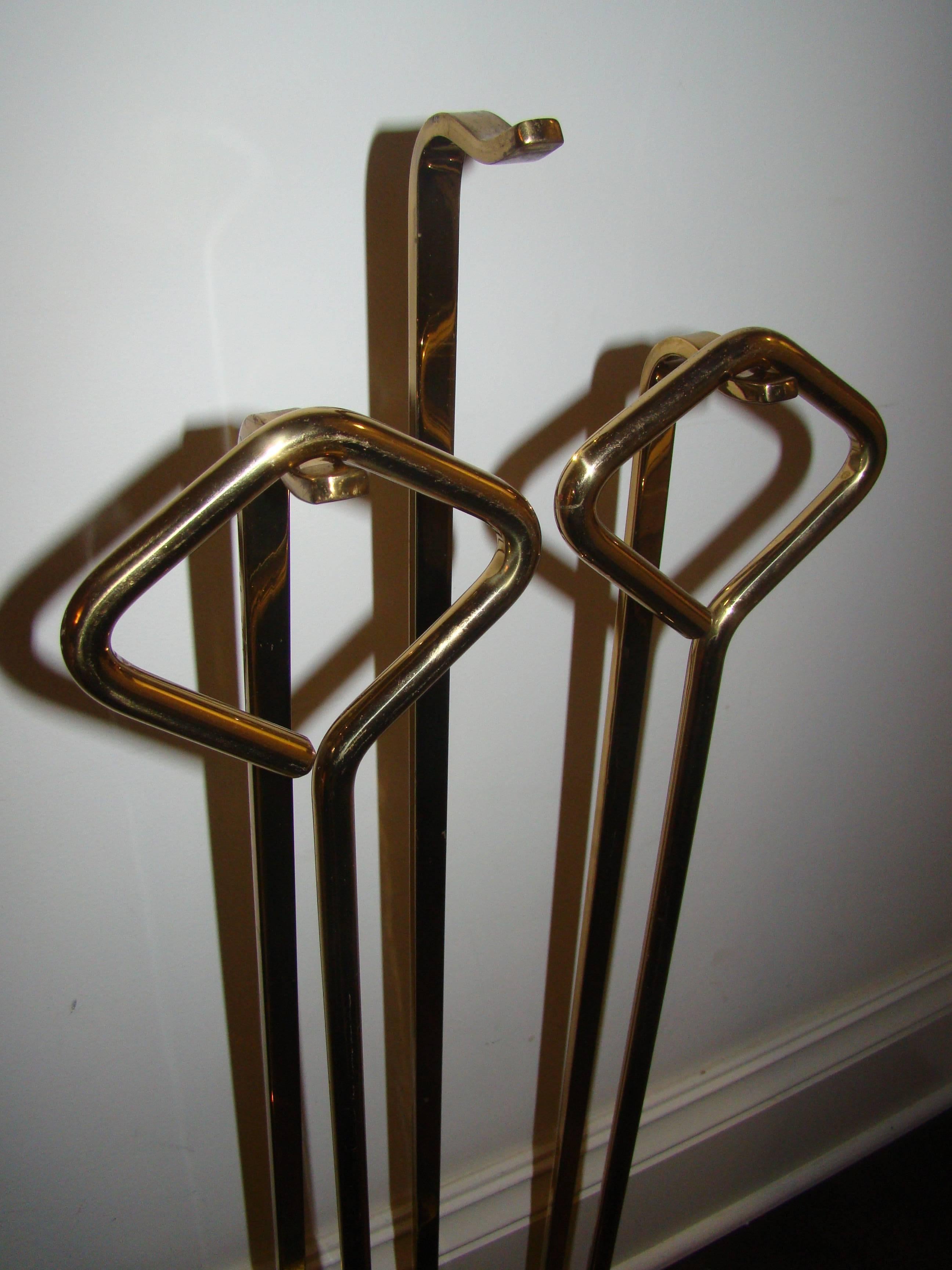 Brass and Glass Italian Mid-Century Fire Tool Set In Excellent Condition For Sale In Atlanta, GA