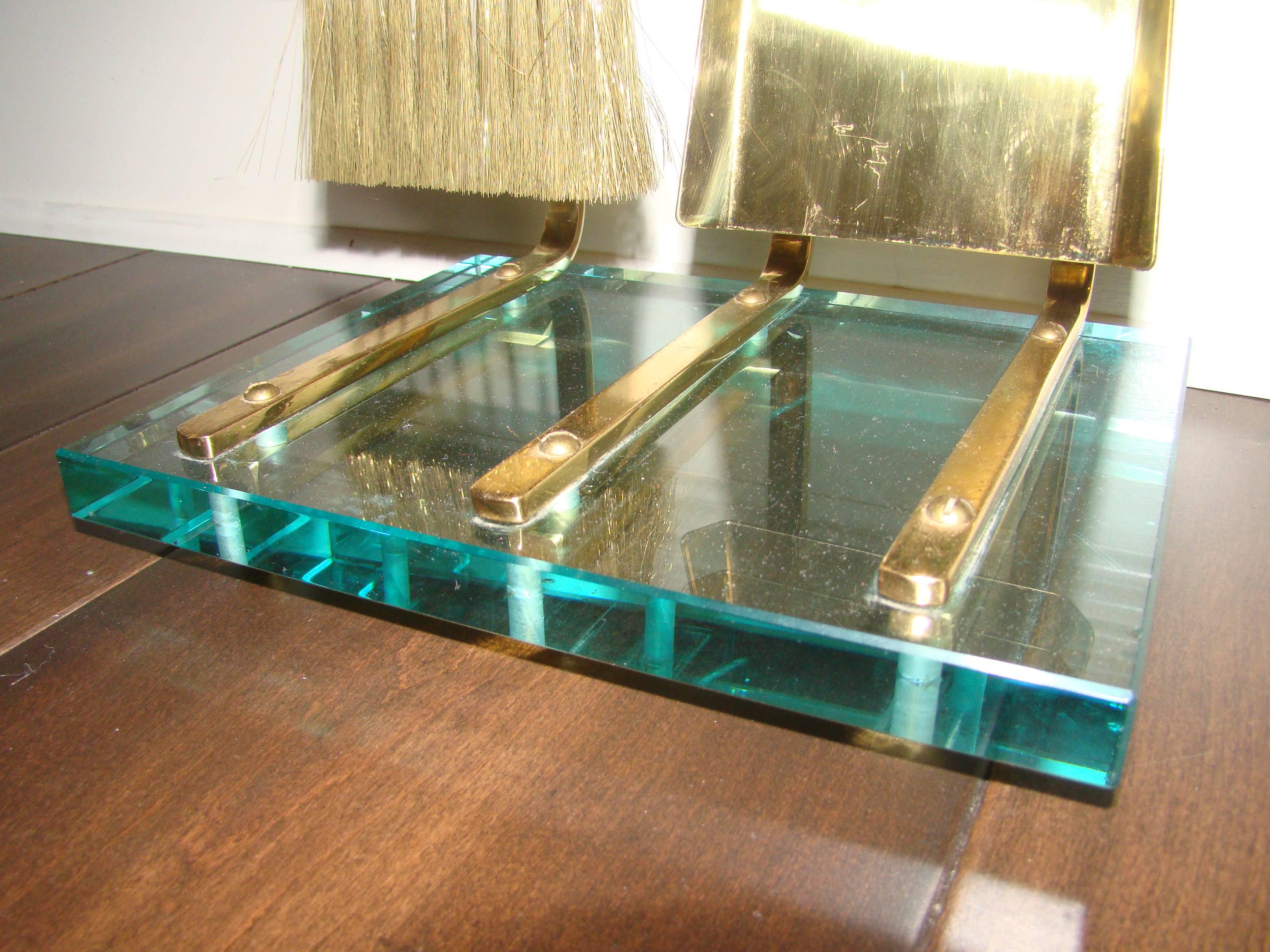 Art Deco Brass and Glass Italian Mid-Century Fire Tool Set For Sale