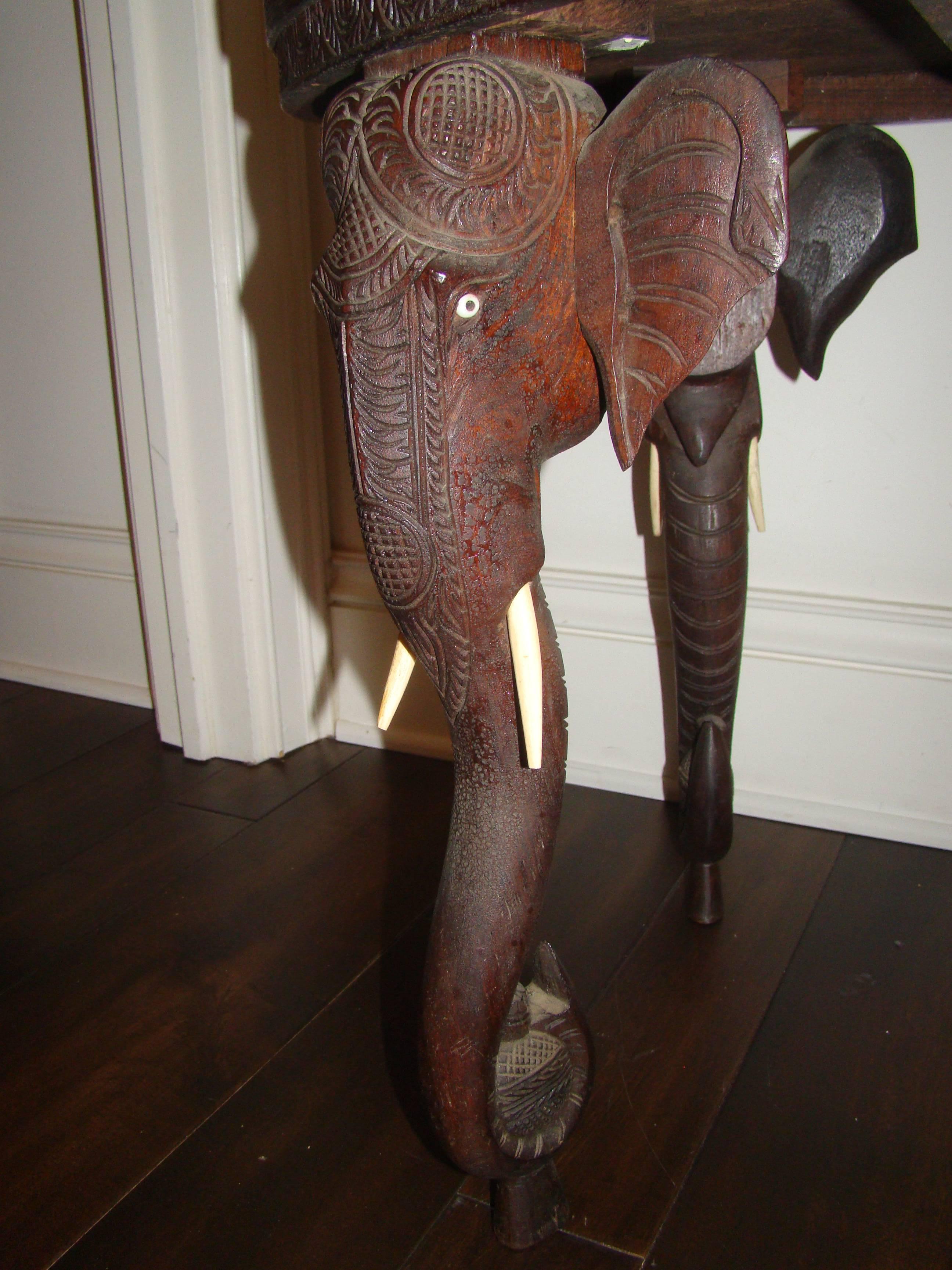 19th Century Sculptural Elephant Head Rosewood Carved Occasional Table