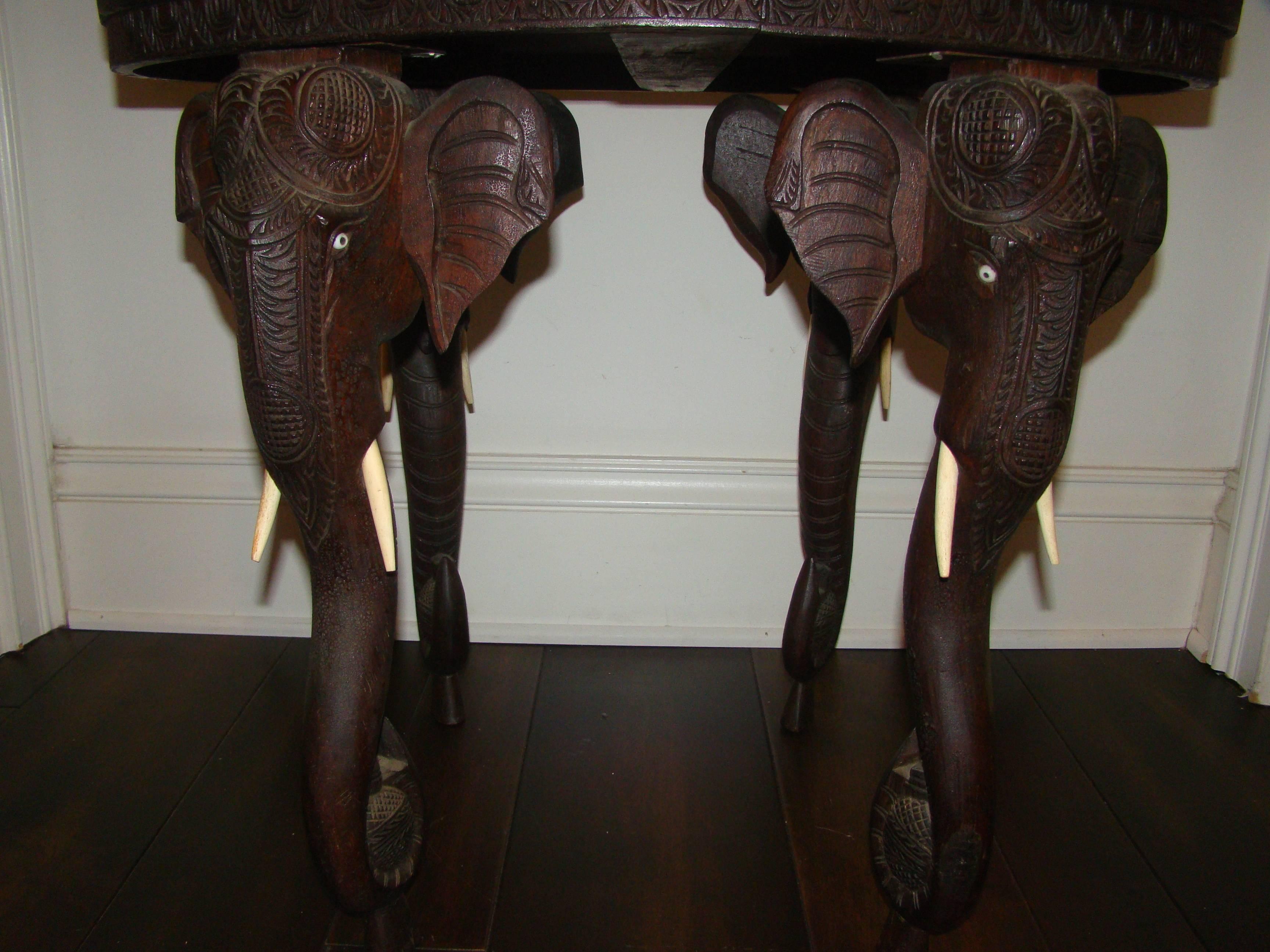 Anglo Raj Sculptural Elephant Head Rosewood Carved Occasional Table