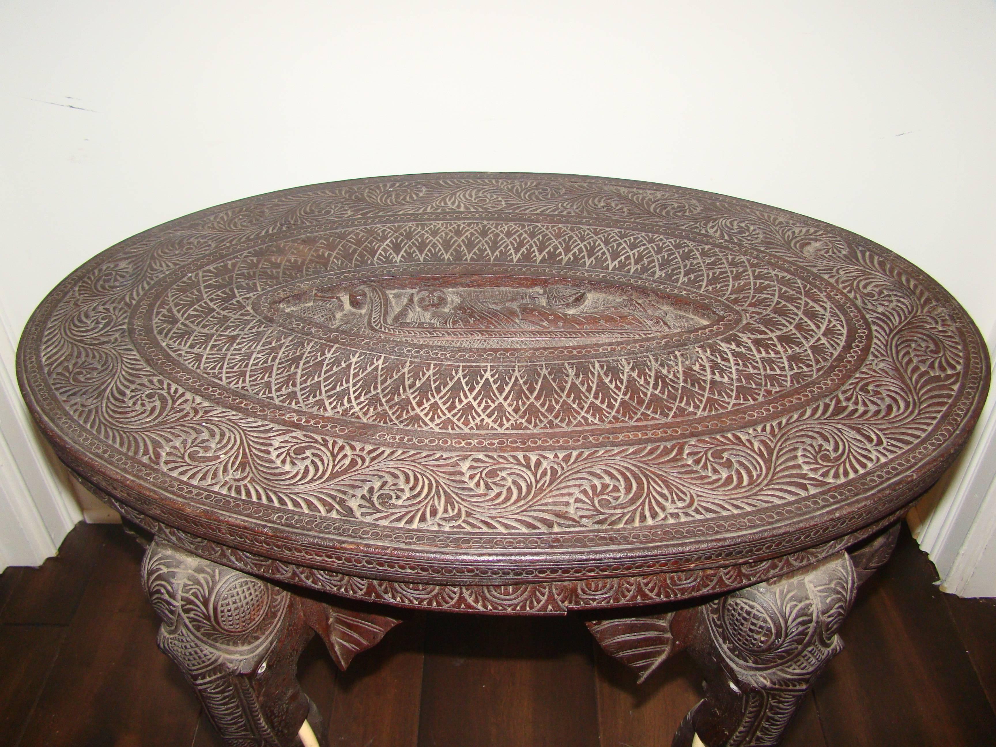 Indian Sculptural Elephant Head Rosewood Carved Occasional Table