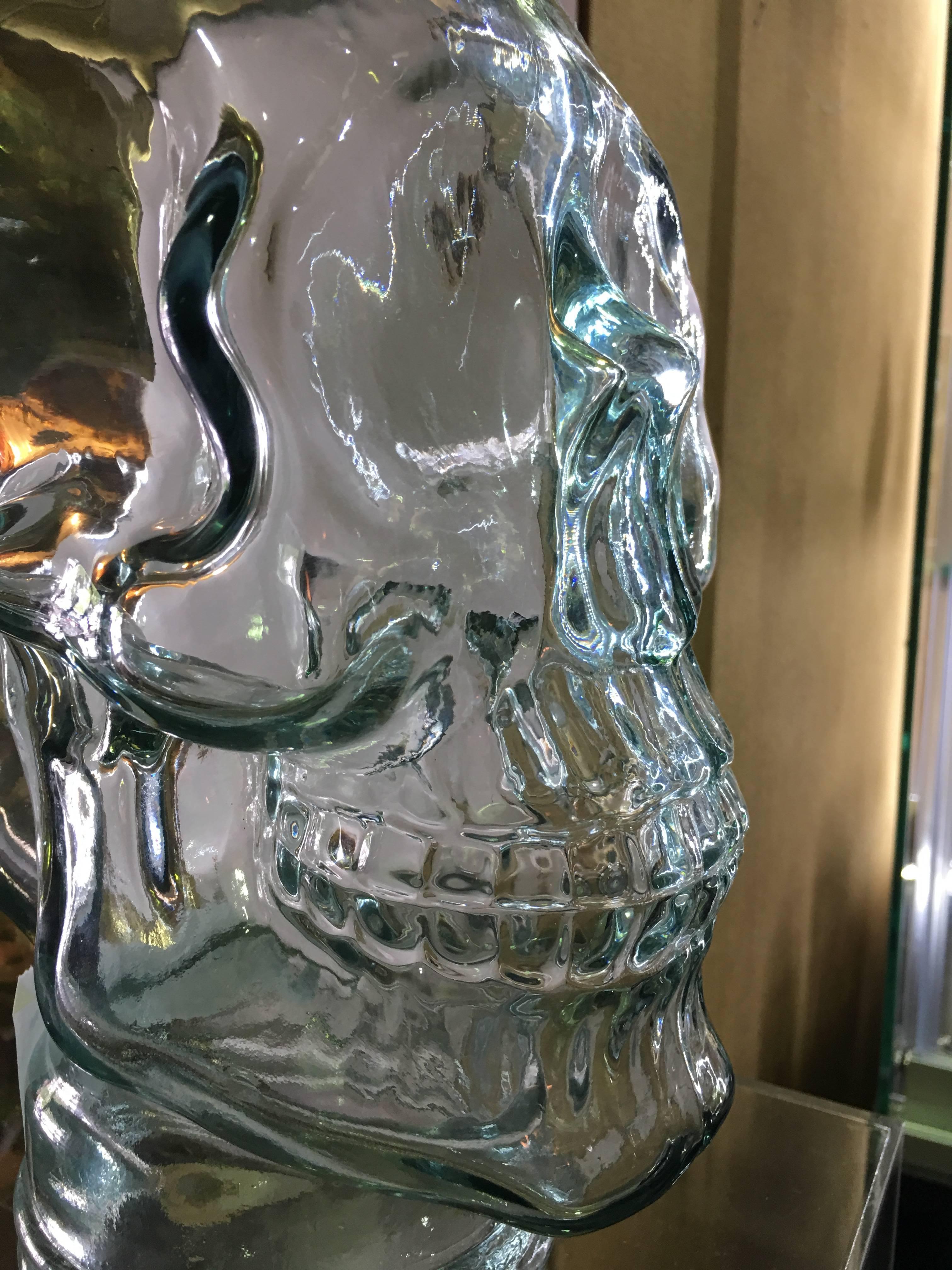 Unknown Large Glass Skull Mid-Century Table Sculpture
