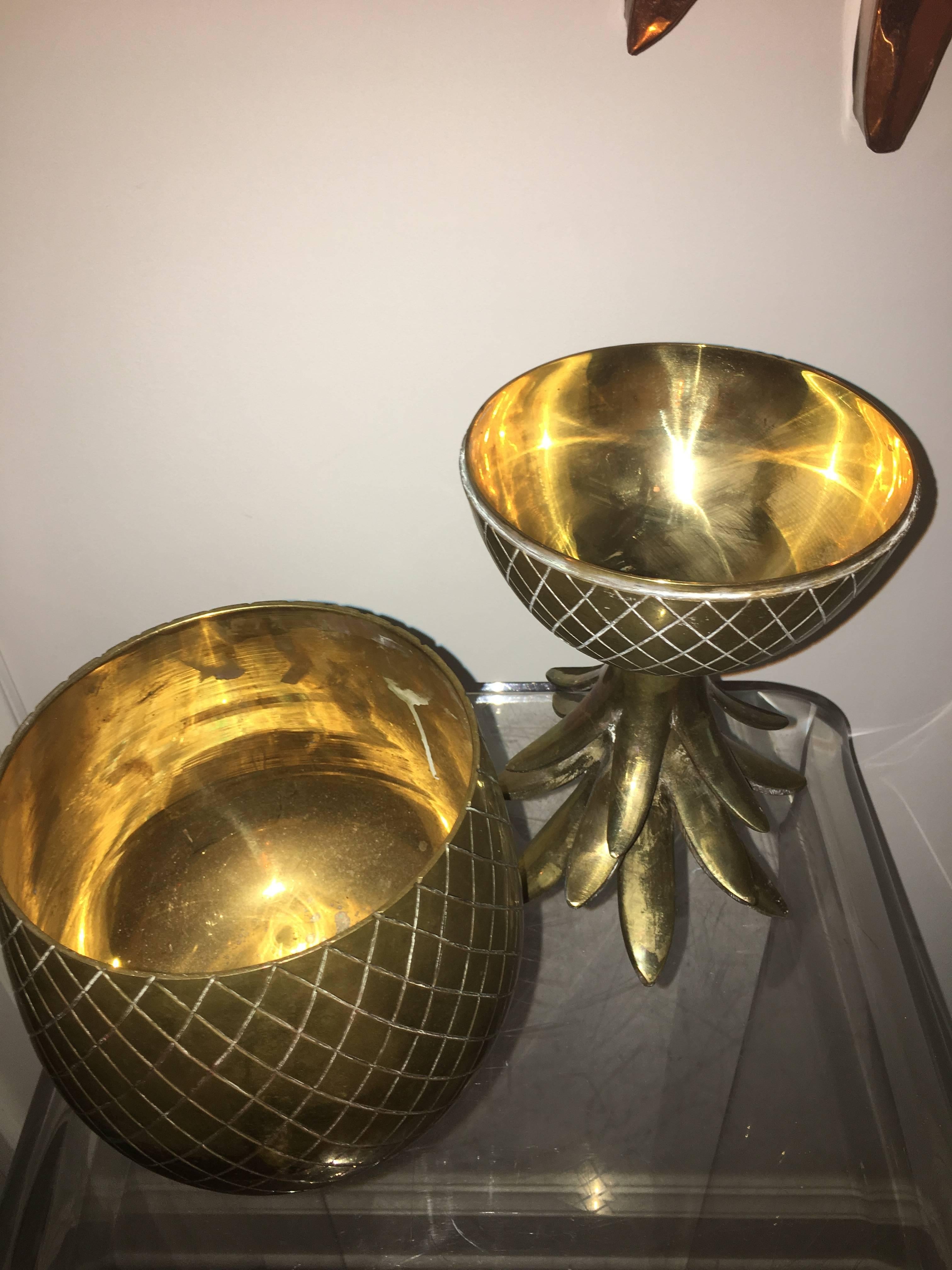 Hollywood Regency Large Brass Pineapple Ice Bucket In Excellent Condition In Atlanta, GA