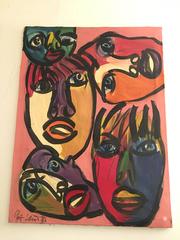 Peter Keil Abstract Faces Oil Painting