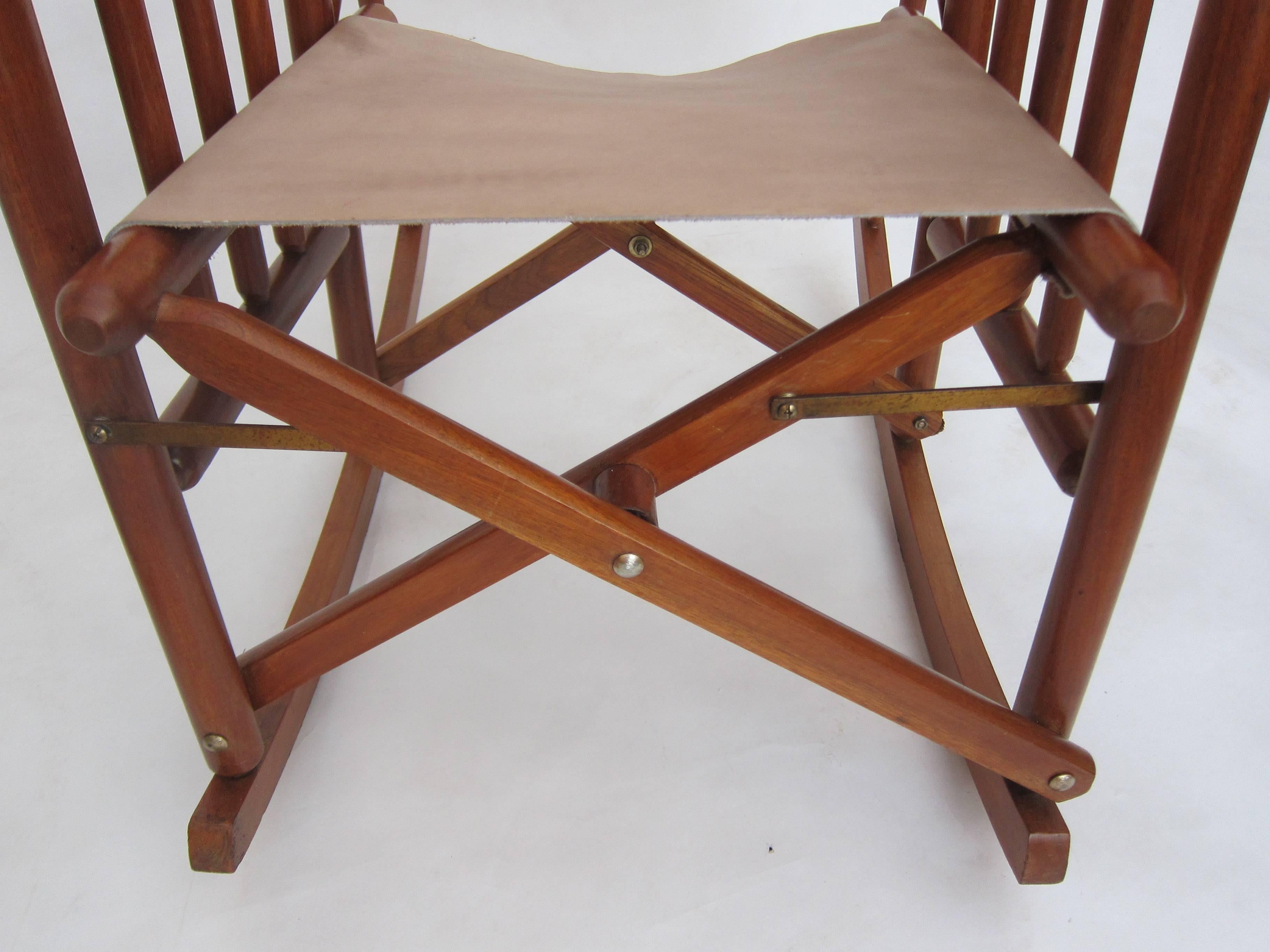 Leather Pair Costa Rican Folding Rockers For Sale