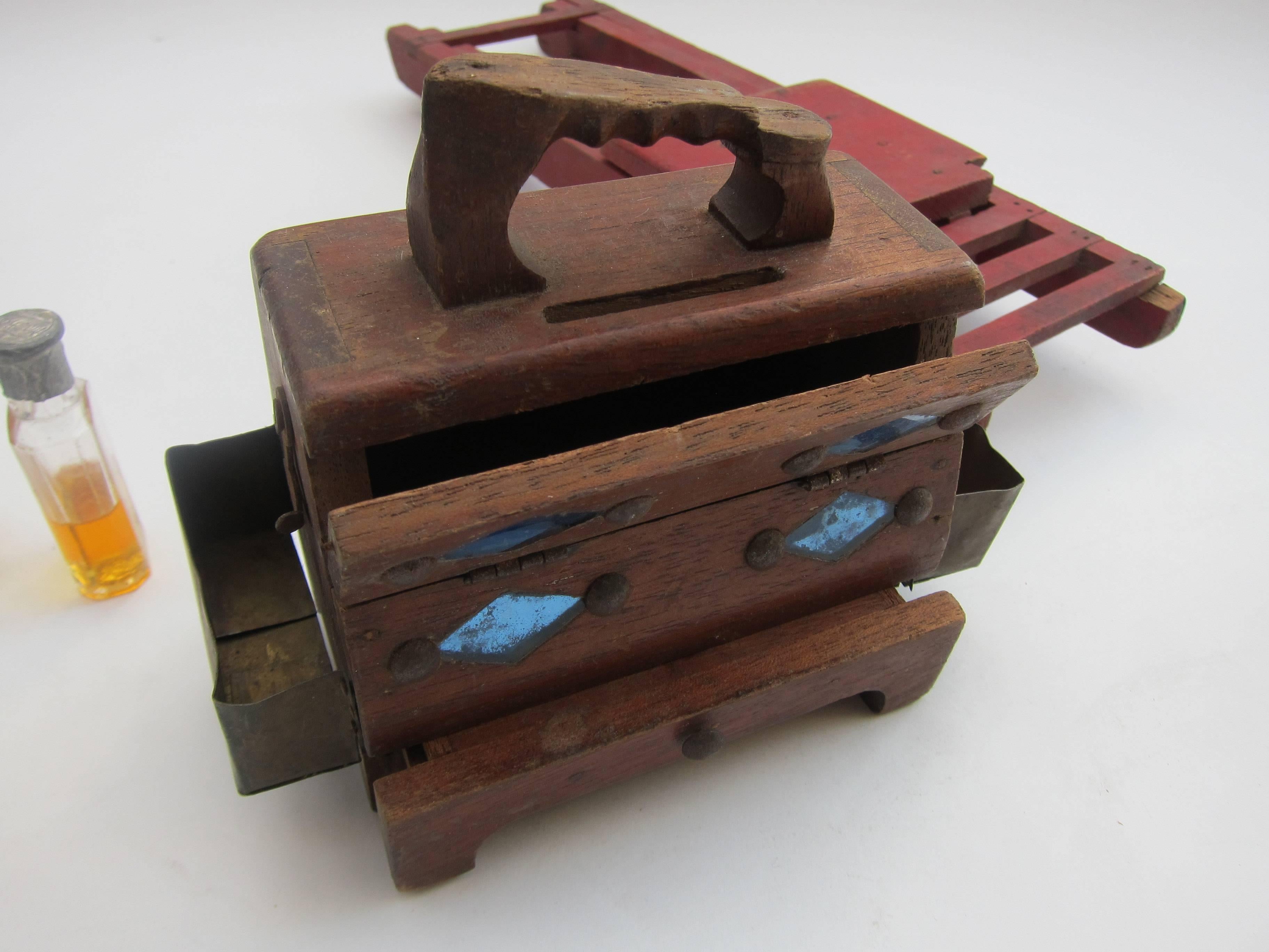 Wood Miniature Shoe Shine Stand Coin Bank For Sale