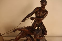 Jean De Roncout Men Pulling Rock Sculpture