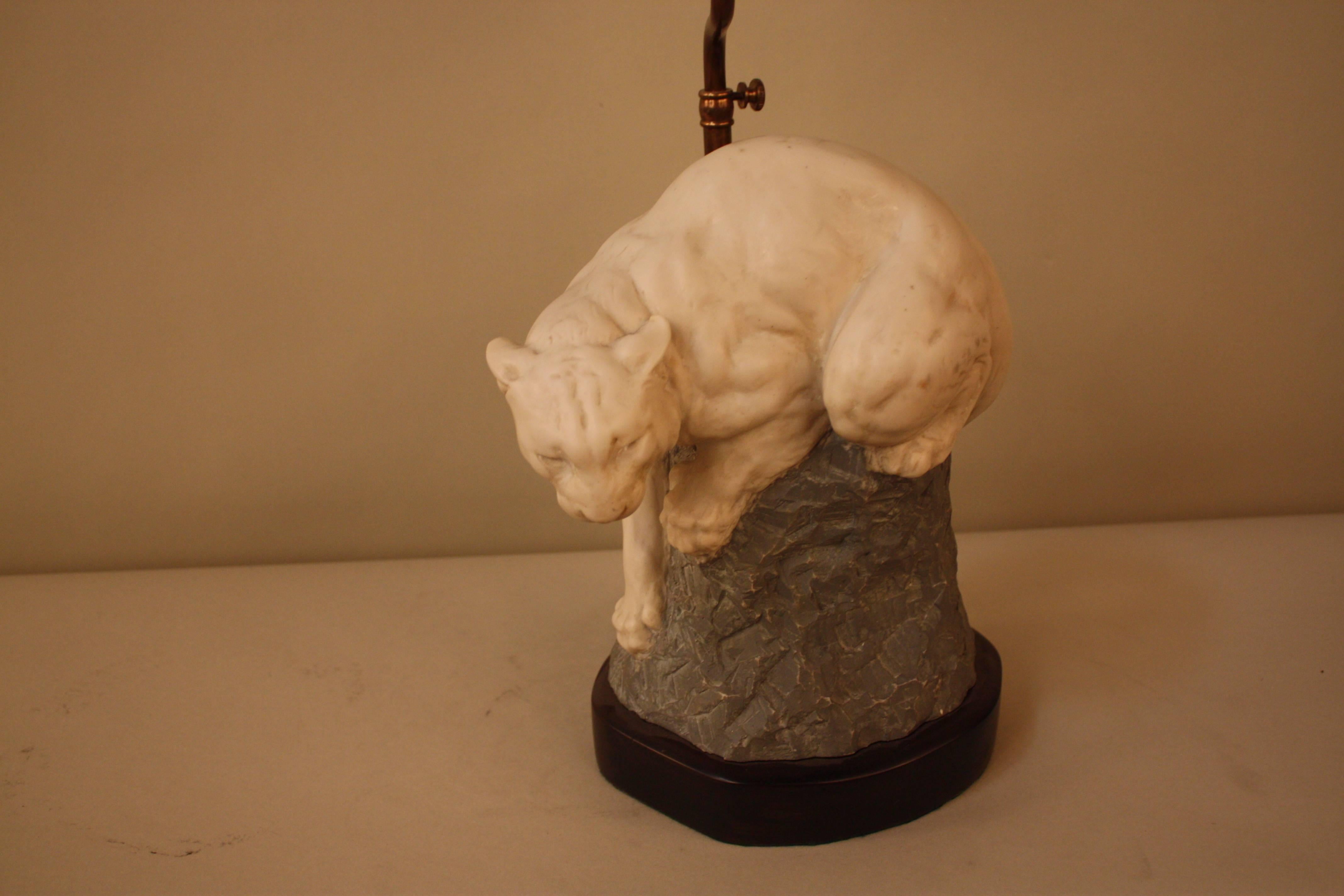 Plaster Joseph Boulton's Mountain Lion Cougar, Sculpture Table Lamp