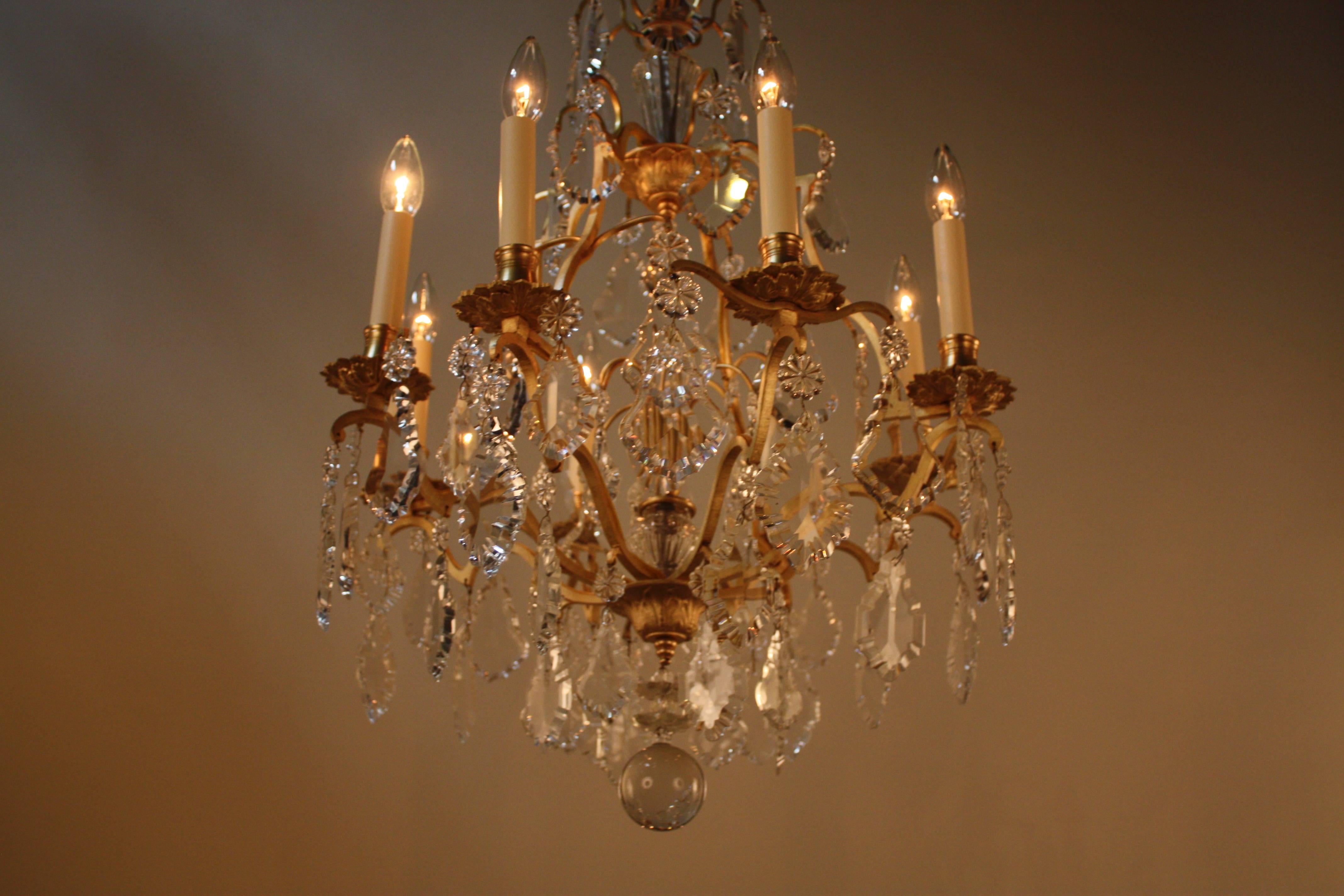 French Louis XVI Style Bronze and Crystal Chandelier In Good Condition In Fairfax, VA