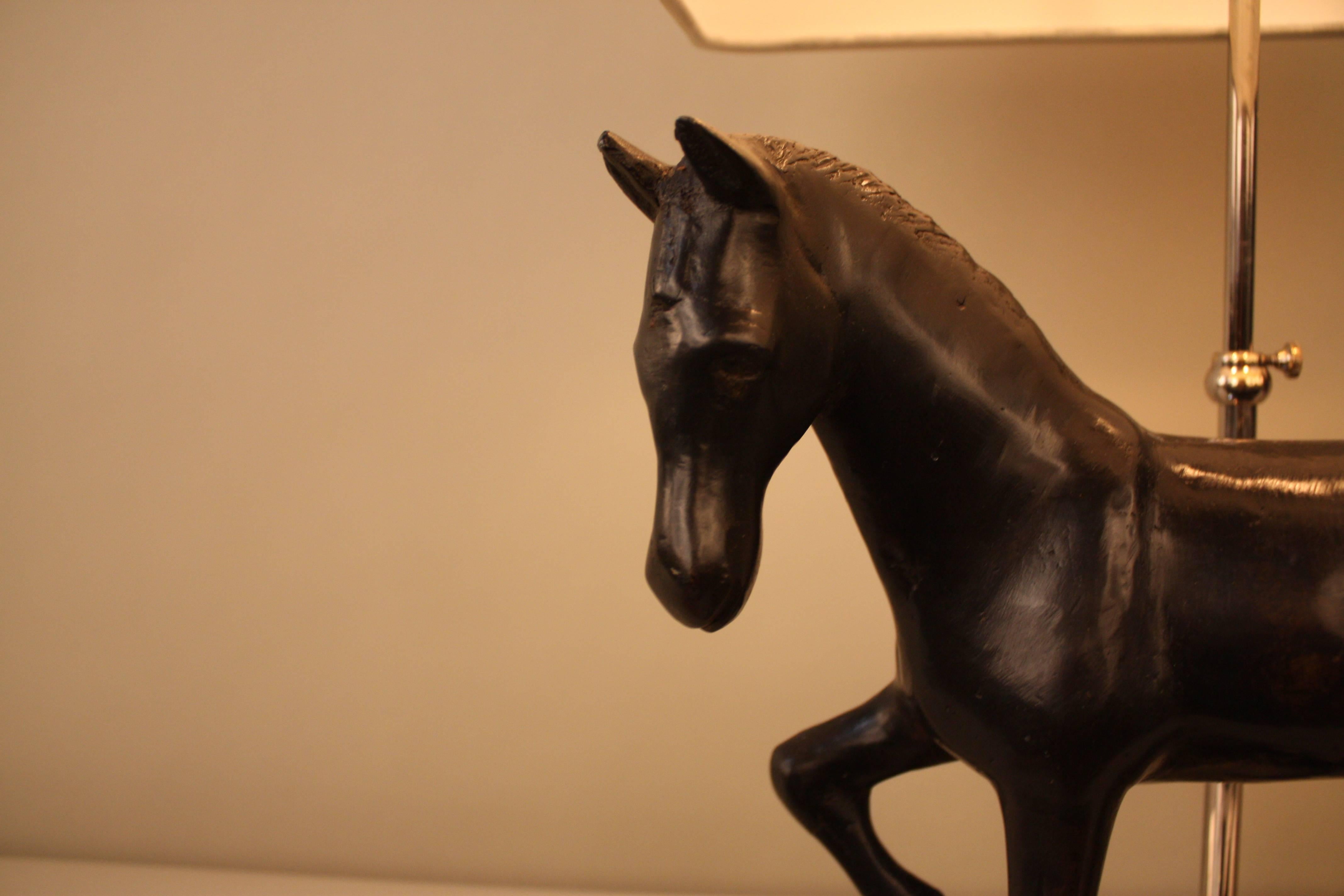 French Bronze Horse Sculpture Table Lamp