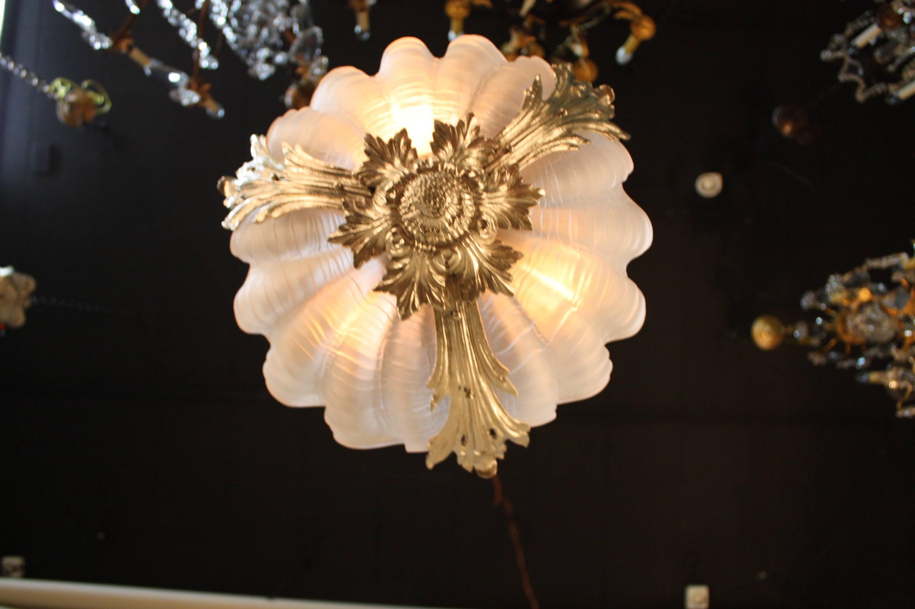 Glass French Art Deco Chandelier with sea shell glass shades