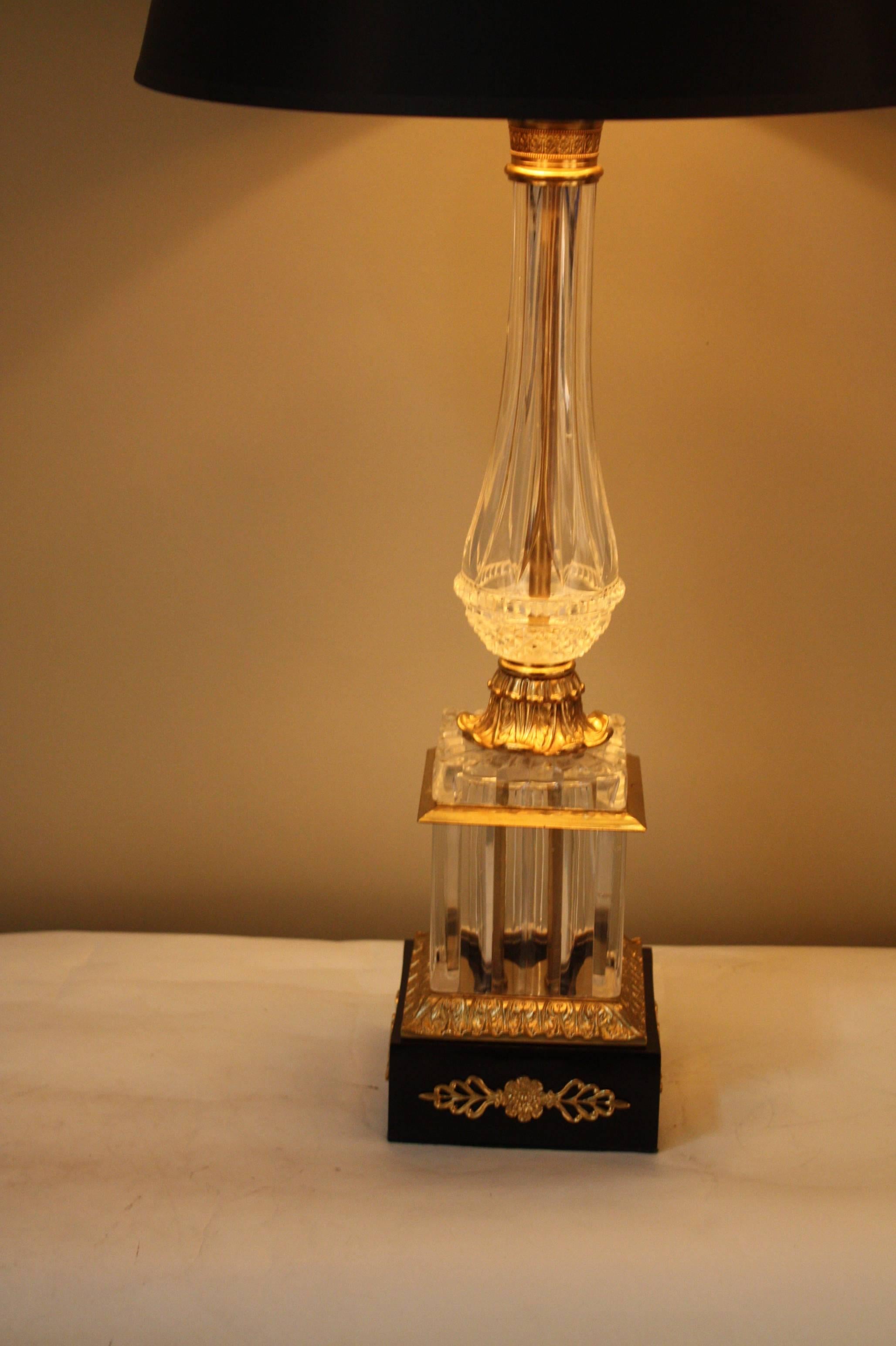 Elegant Classic style bronze and crystal Empire table lamp.