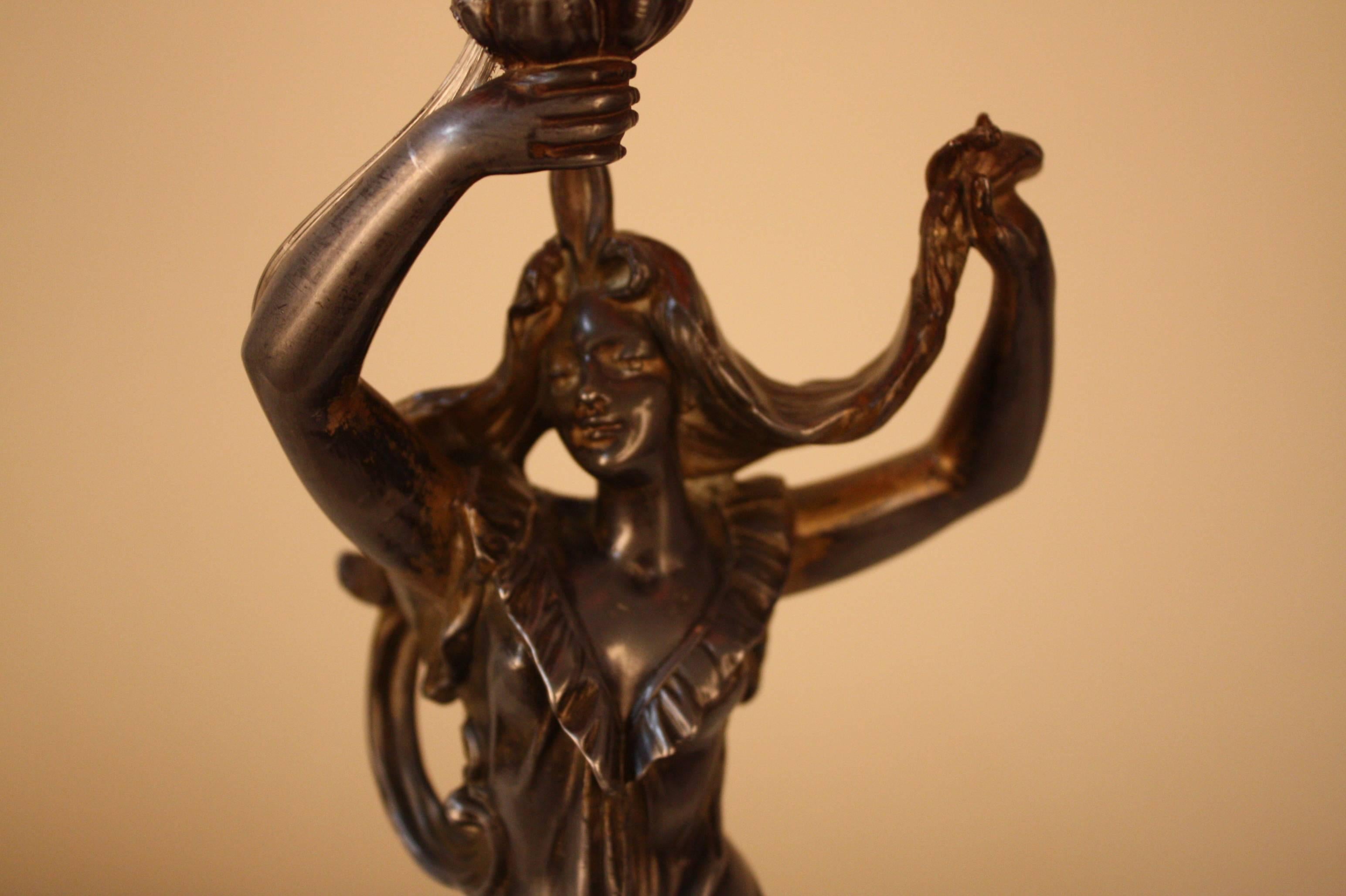 French Art Nouveau Table Lamp by Emily Bruchan Titled Le Crepuscute  In Good Condition In Fairfax, VA