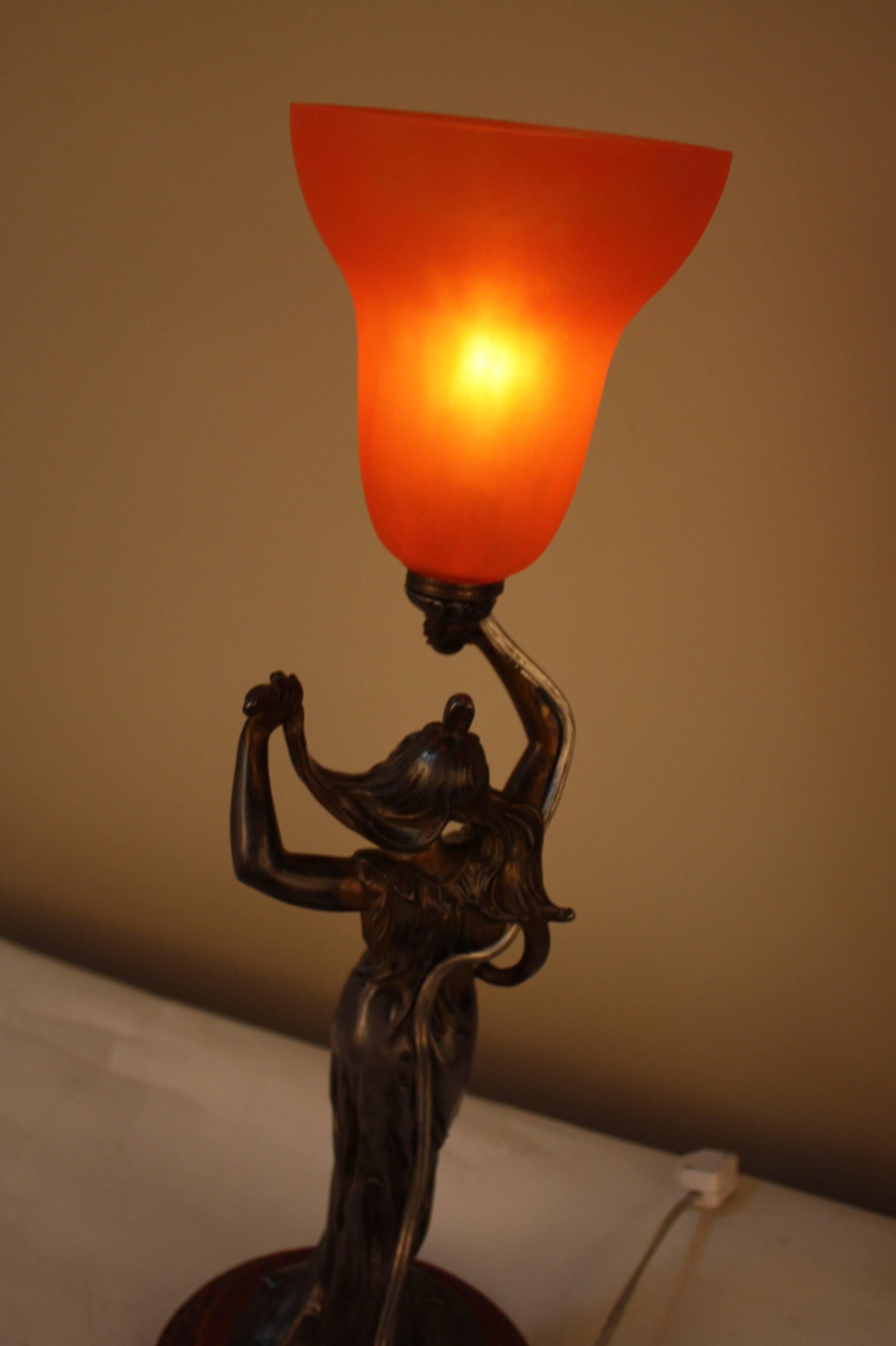 French Art Nouveau Table Lamp by Emily Bruchan Titled Le Crepuscute 1