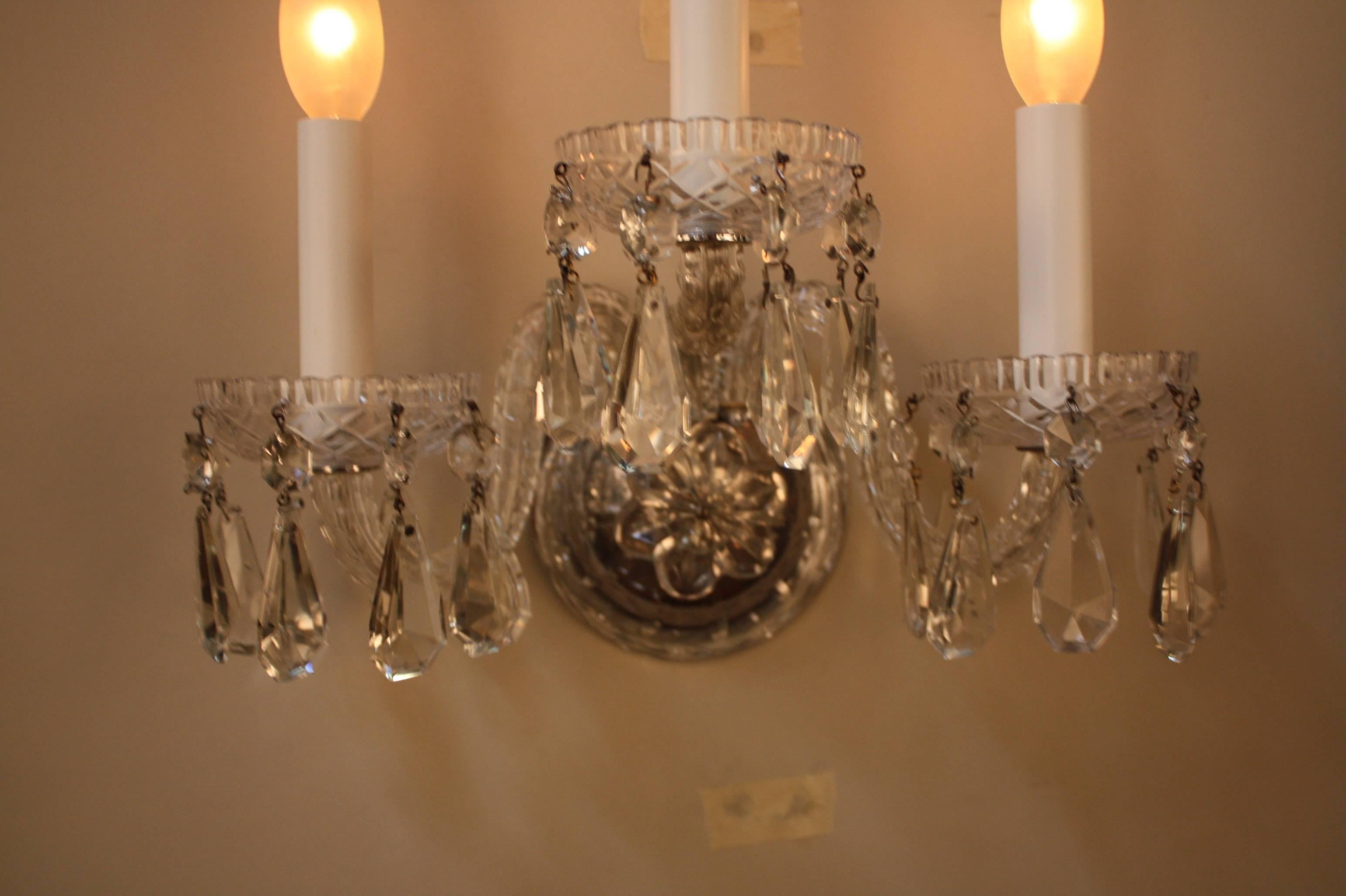 Early 20th Century Pair of Cut Crystal Wall Sconces