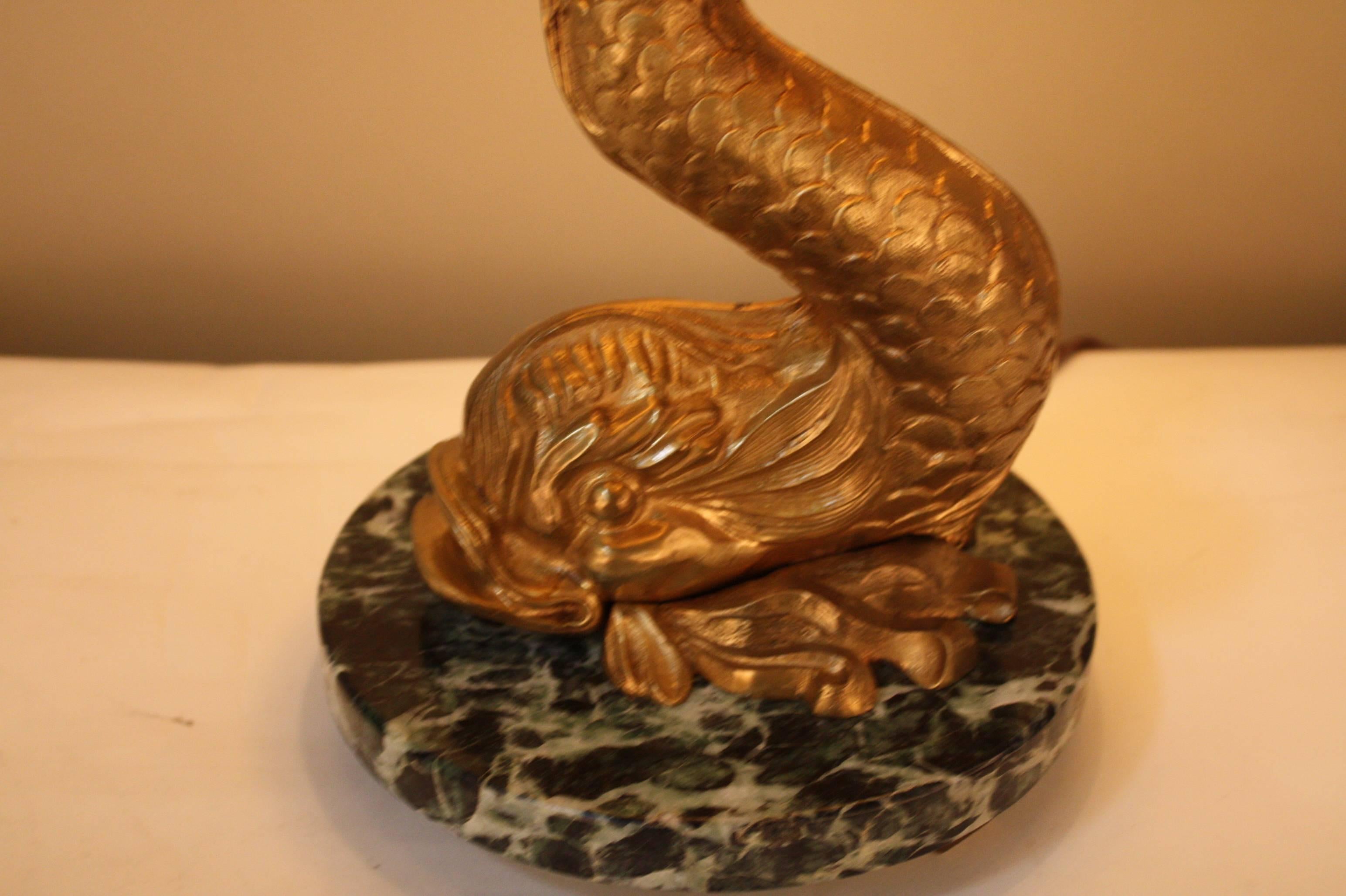 French Bronze Dolphin Table Lamp In Good Condition In Fairfax, VA