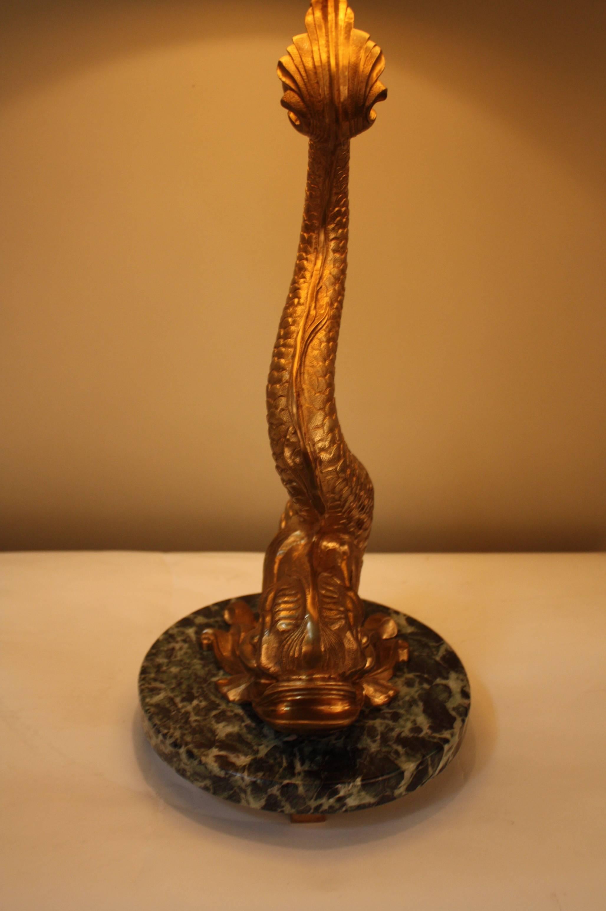 French Bronze Dolphin Table Lamp 1