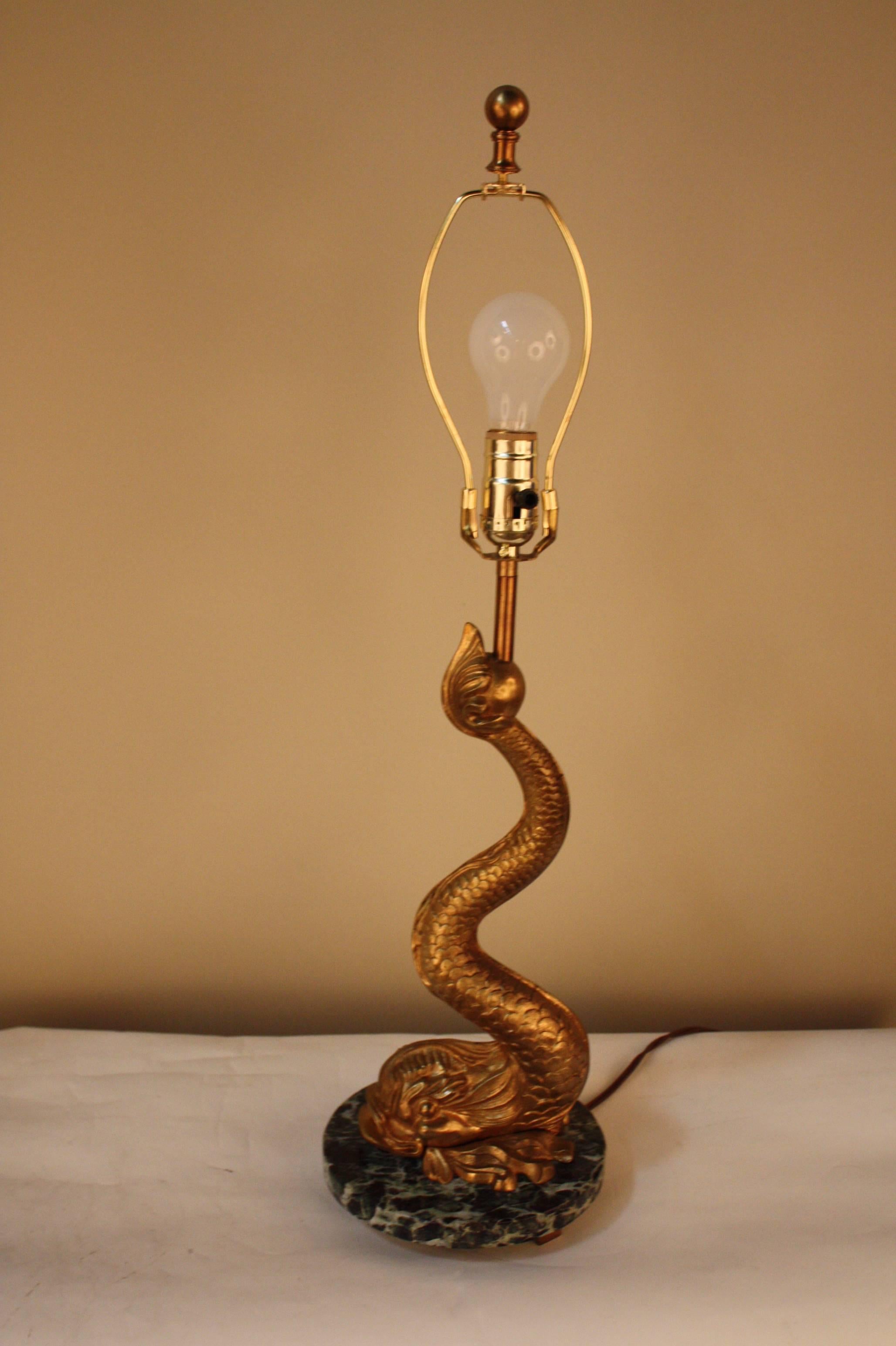 French Bronze Dolphin Table Lamp 4