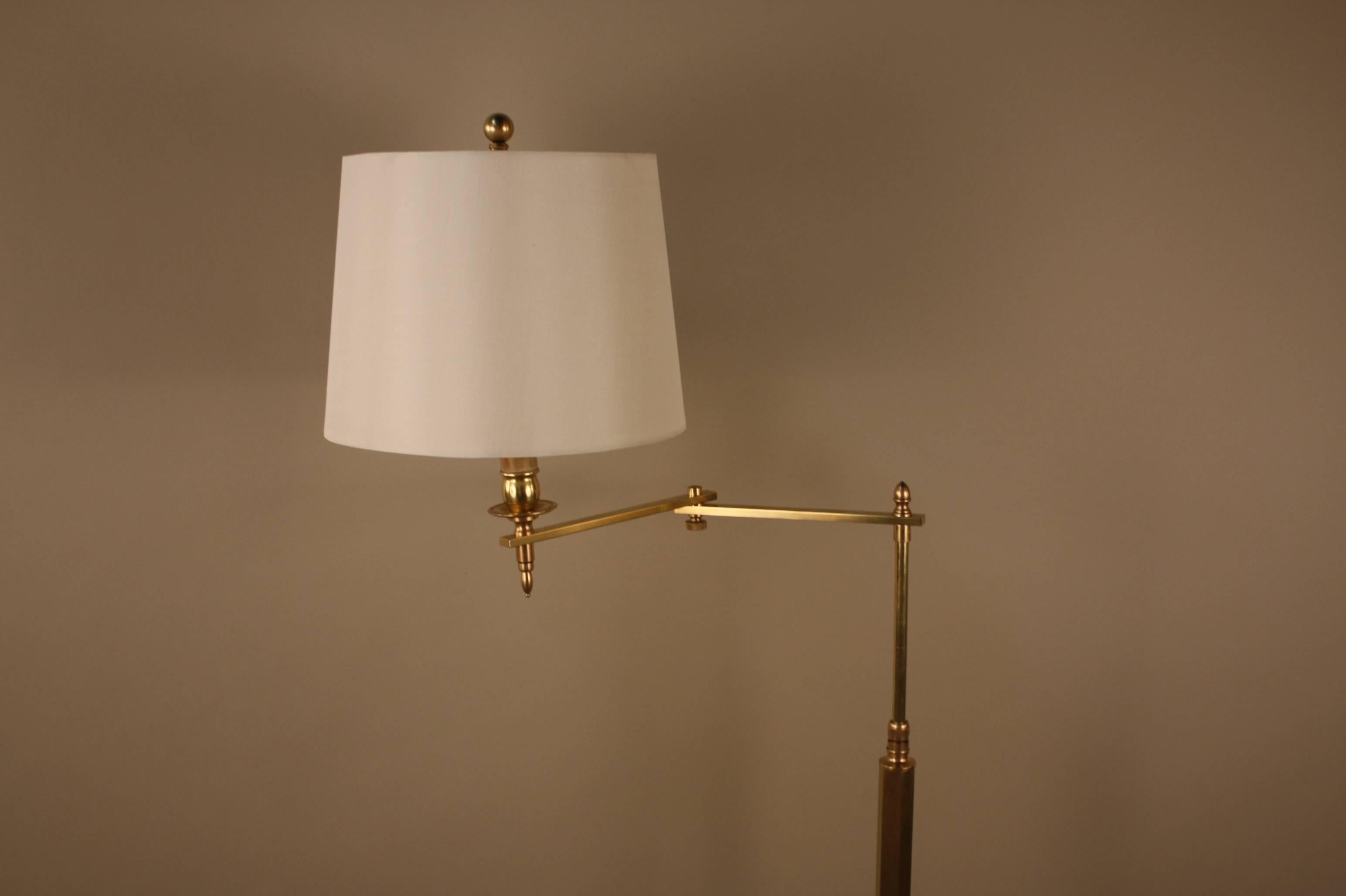 Polished French Bronze Swing Arm Adjustable Height Floor Lamp