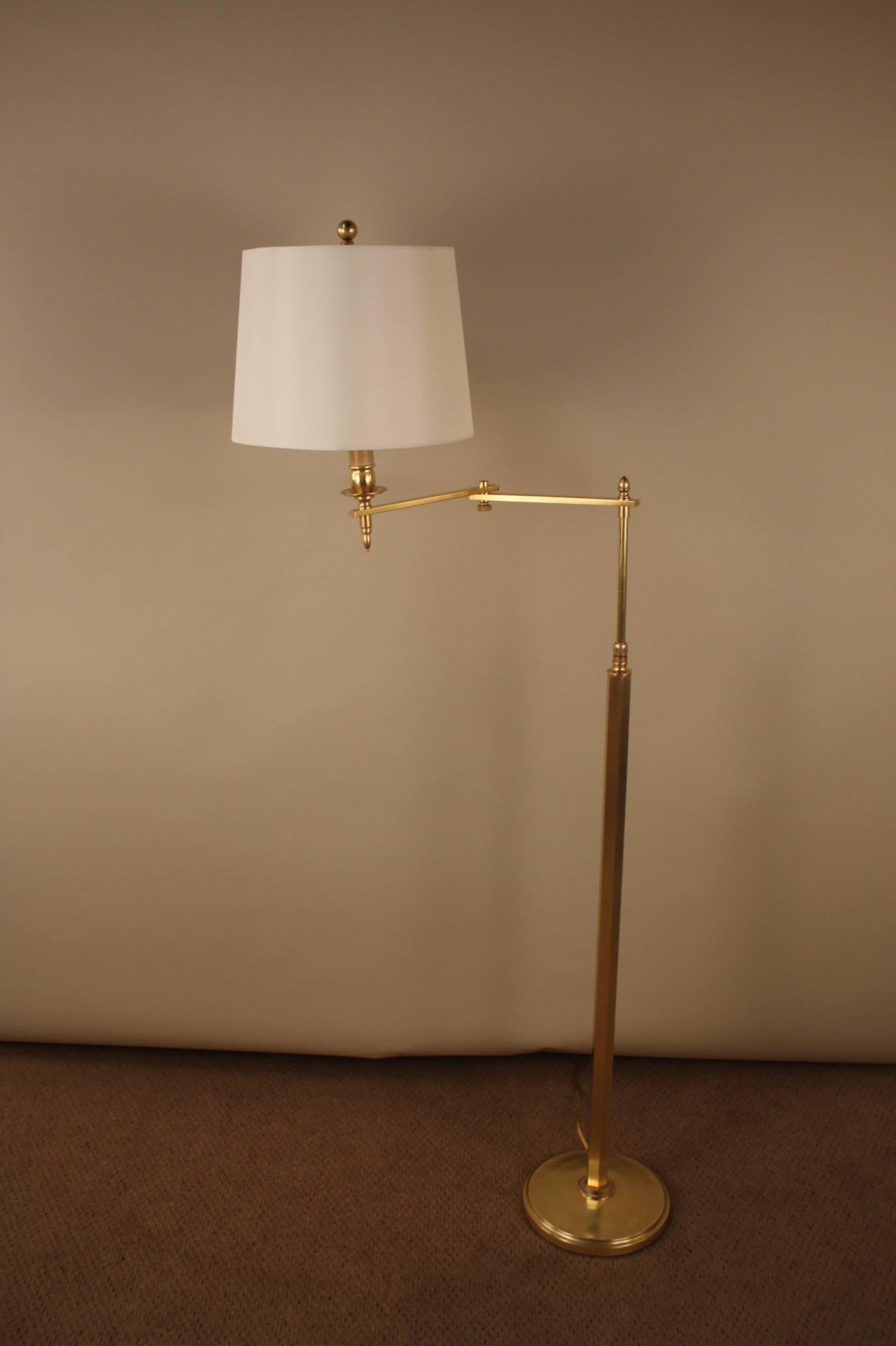 French Bronze Swing Arm Adjustable Height Floor Lamp In Good Condition In Fairfax, VA