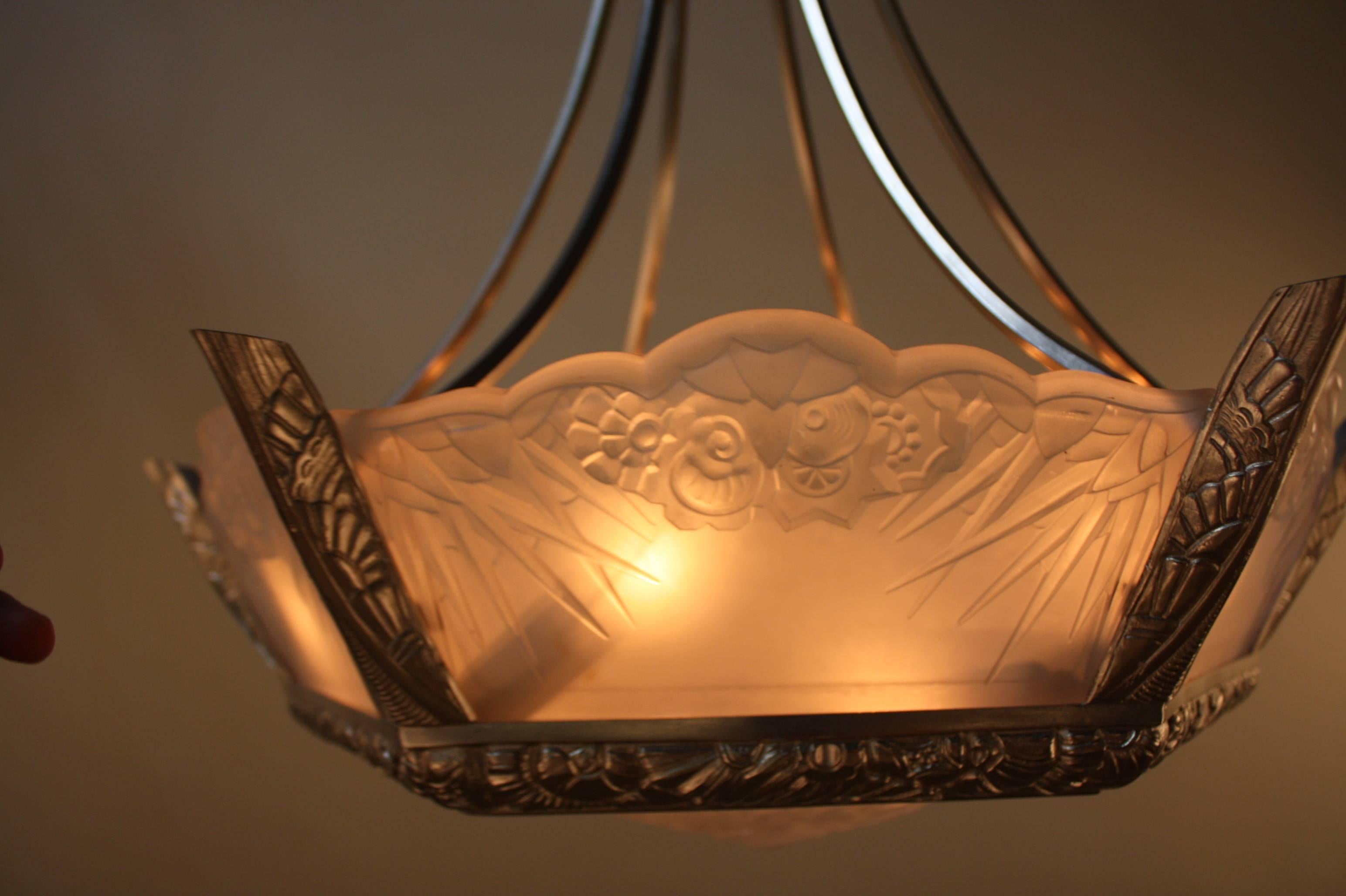 French Art Deco Chandelier by Muller Frères 4